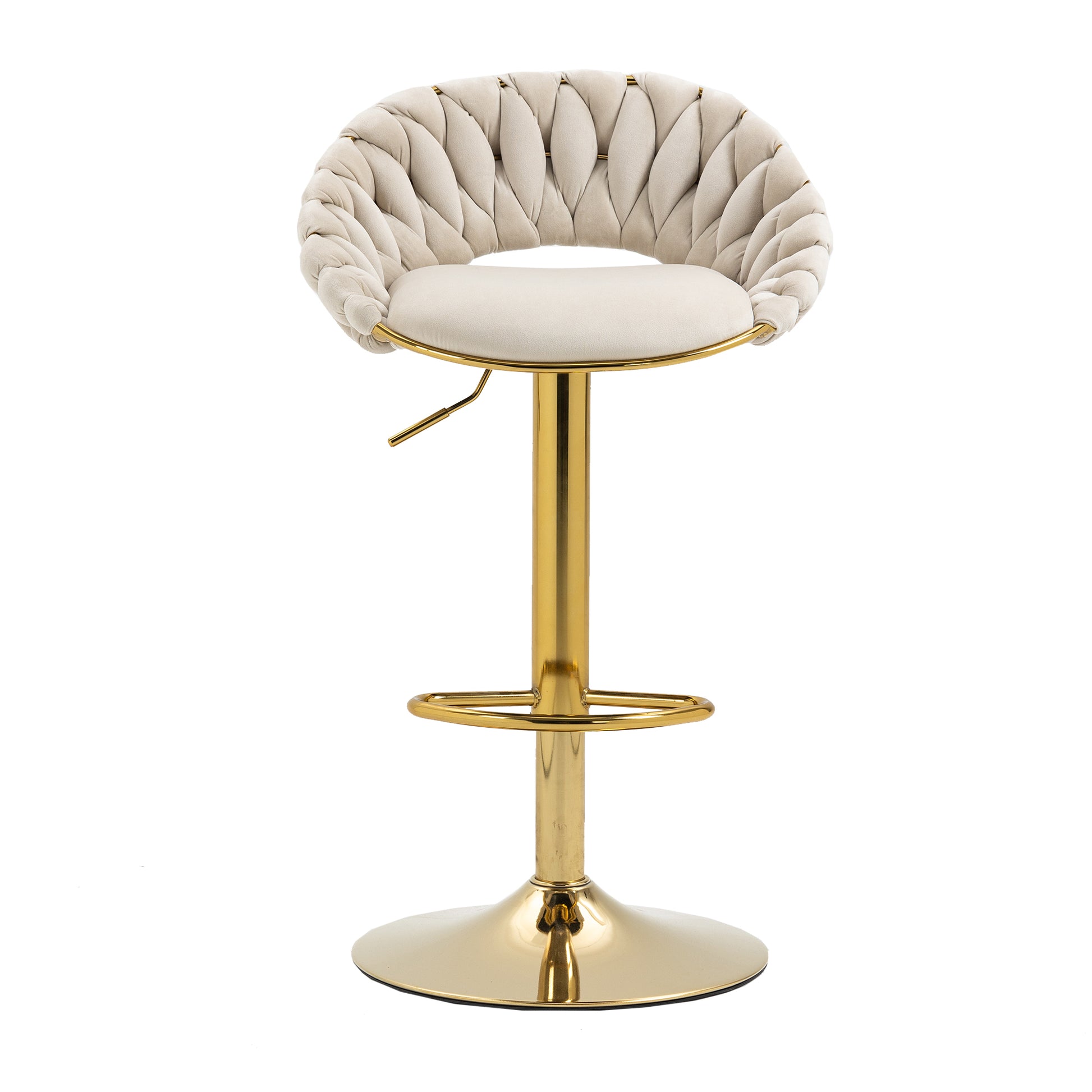 Coolmore Swivel Bar Stools Set Of 2 Adjustable Counter Height Chairs With Footrest For Kitchen, Dining Room 2Pc Set Ivory Polyester