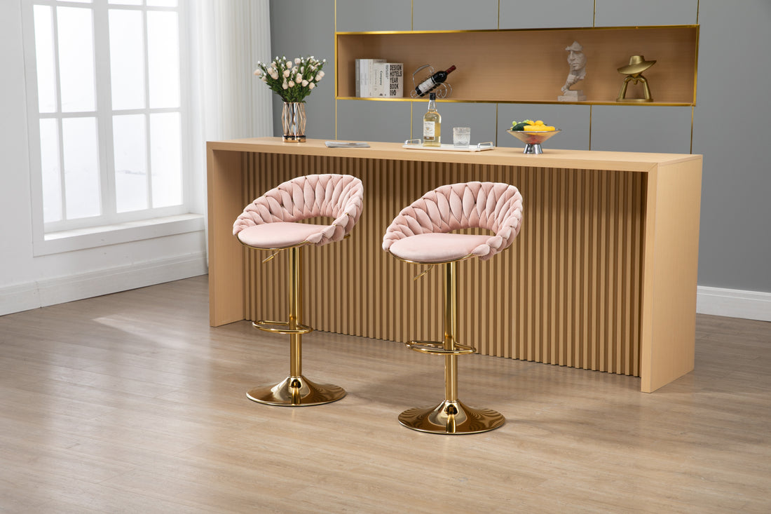 Coolmore Swivel Bar Stools Set Of 2 Adjustable Counter Height Chairs With Footrest For Kitchen, Dining Room 2Pc Set Pink Polyester