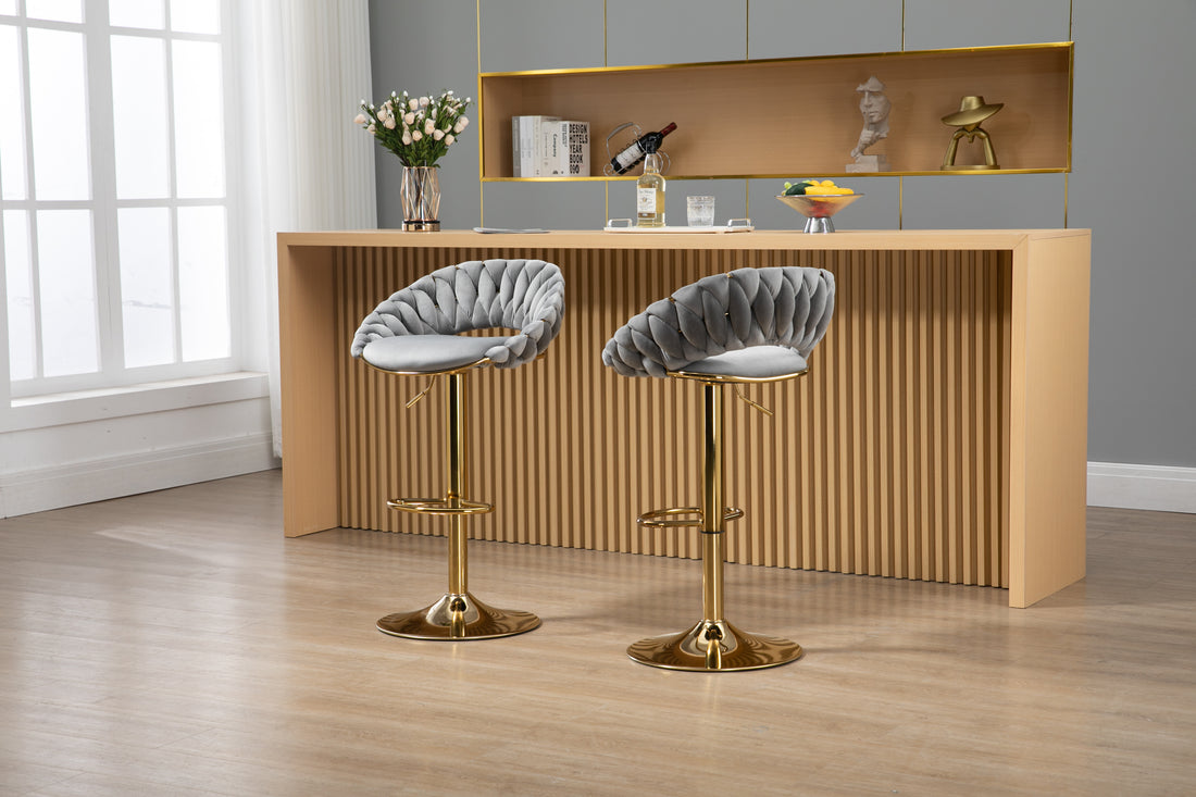 Coolmore Swivel Bar Stools Set Of 2 Adjustable Counter Height Chairs With Footrest For Kitchen, Dining Room 2Pc Set Gray Polyester