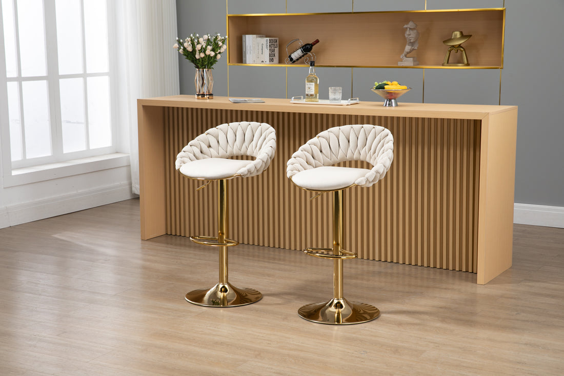 Coolmore Swivel Bar Stools Set Of 2 Adjustable Counter Height Chairs With Footrest For Kitchen, Dining Room 2Pc Set Ivory Polyester