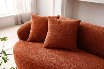 Not Available On Orange Mid Century Modern Curved Sofa, 3 Seat Cloud Couch Boucle Sofa Fabric Couch For Living Room, Bedroom, Office Orange Boucle 3 Seat