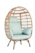 Wicker Egg Chair, Oversized Indoor Outdoor Lounger For Patio, Backyard, Living Room W 5 Cushions, Steel Frame, Light Blue Yes Complete Patio Set Blue Uv Resistant Frame Water Resistant Cushion Garden & Outdoor American Design Complete Patio Sets