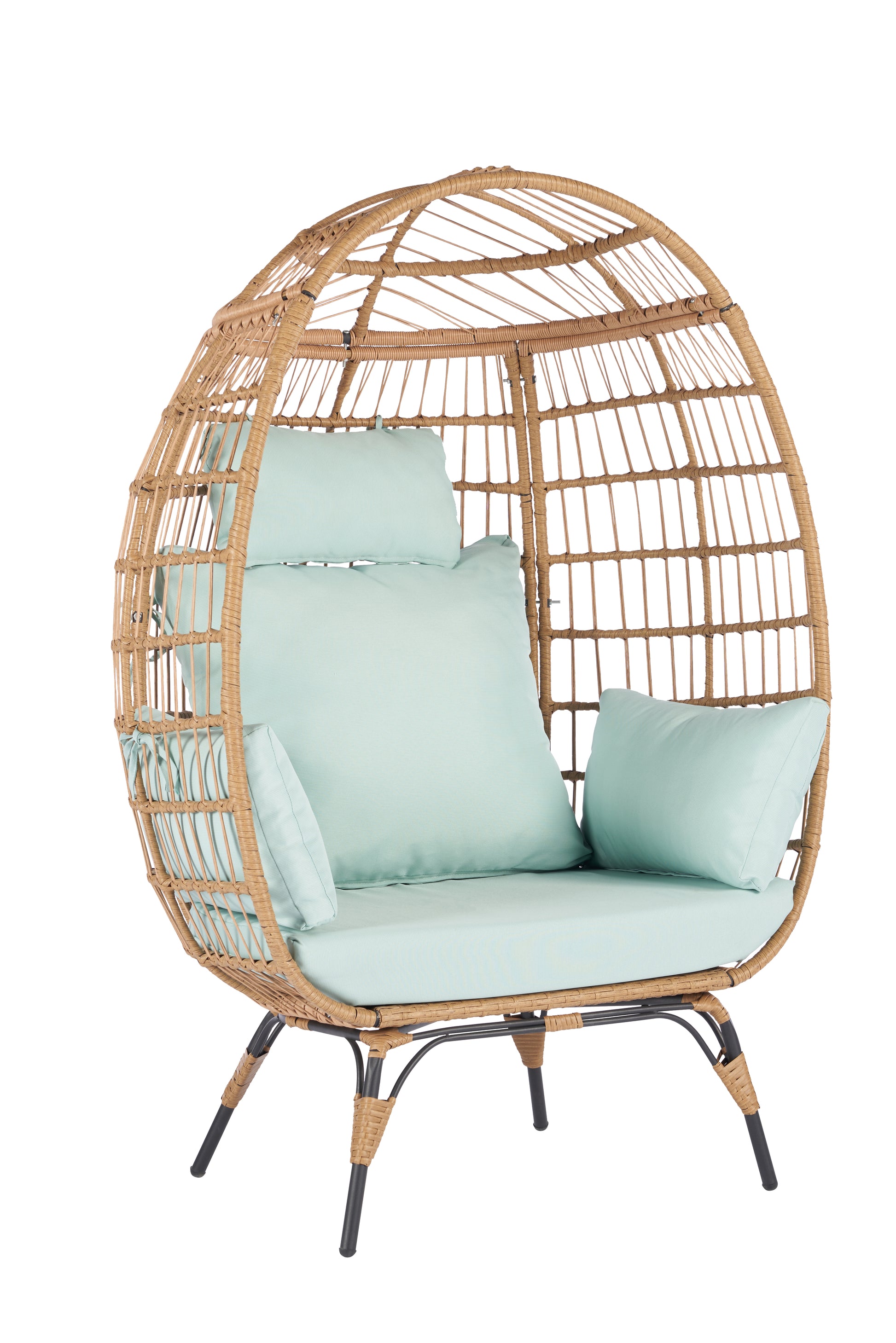Wicker Egg Chair, Oversized Indoor Outdoor Lounger For Patio, Backyard, Living Room W 5 Cushions, Steel Frame, Light Blue Yes Complete Patio Set Blue Uv Resistant Frame Water Resistant Cushion Garden & Outdoor American Design Complete Patio Sets