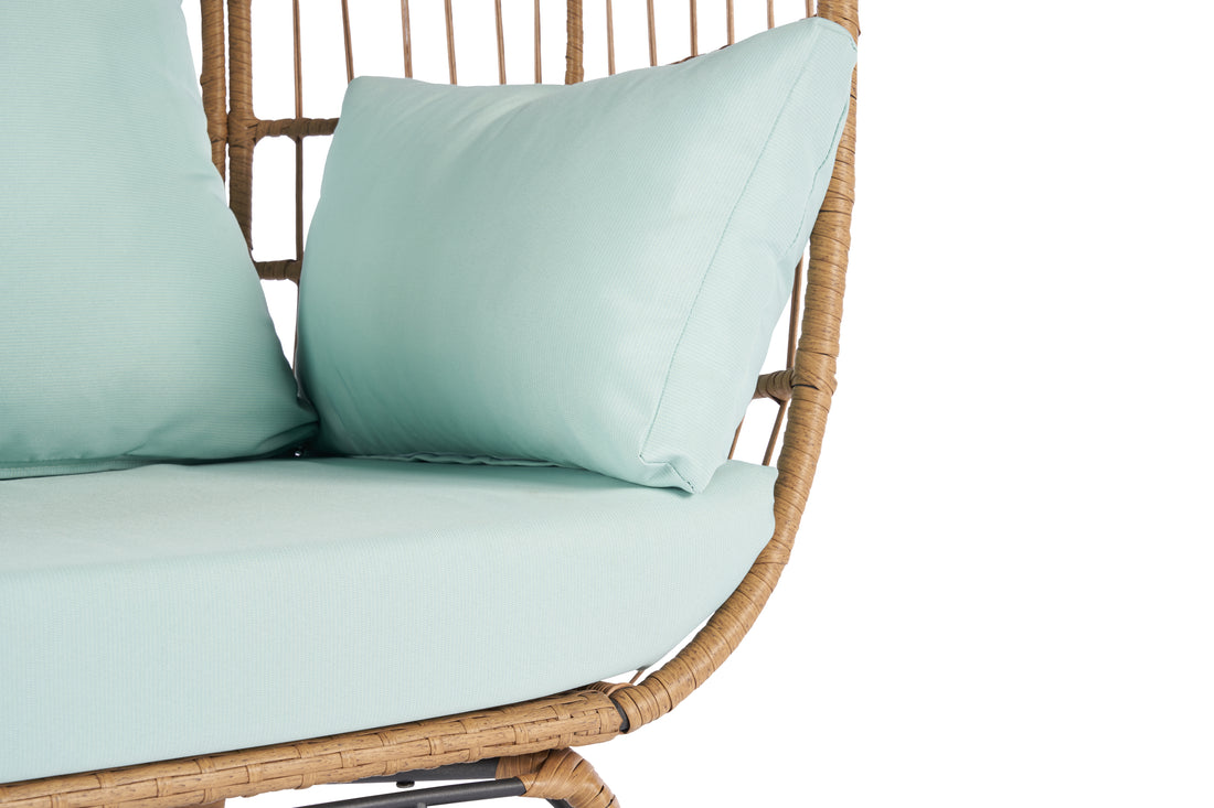 Wicker Egg Chair, Oversized Indoor Outdoor Lounger For Patio, Backyard, Living Room W 5 Cushions, Steel Frame, Light Blue Yes Complete Patio Set Blue Uv Resistant Frame Water Resistant Cushion Garden & Outdoor American Design Complete Patio Sets