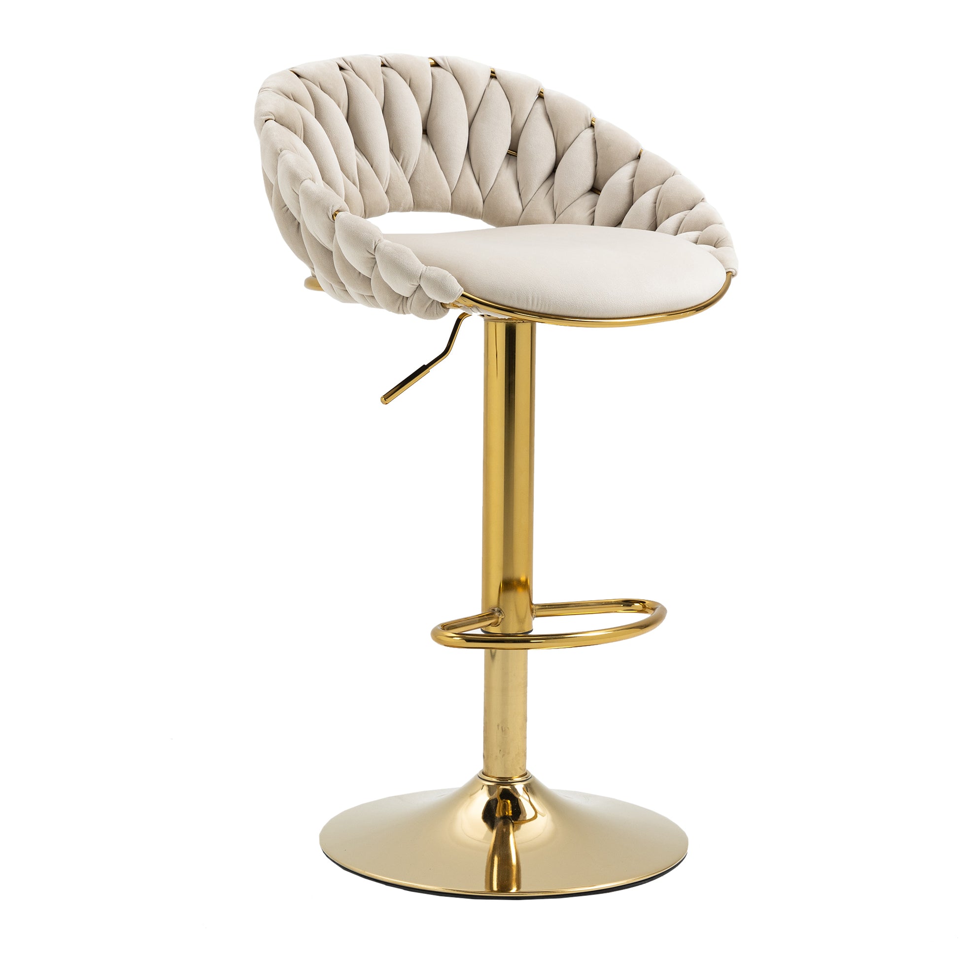 Coolmore Swivel Bar Stools Set Of 2 Adjustable Counter Height Chairs With Footrest For Kitchen, Dining Room 2Pc Set Ivory Polyester