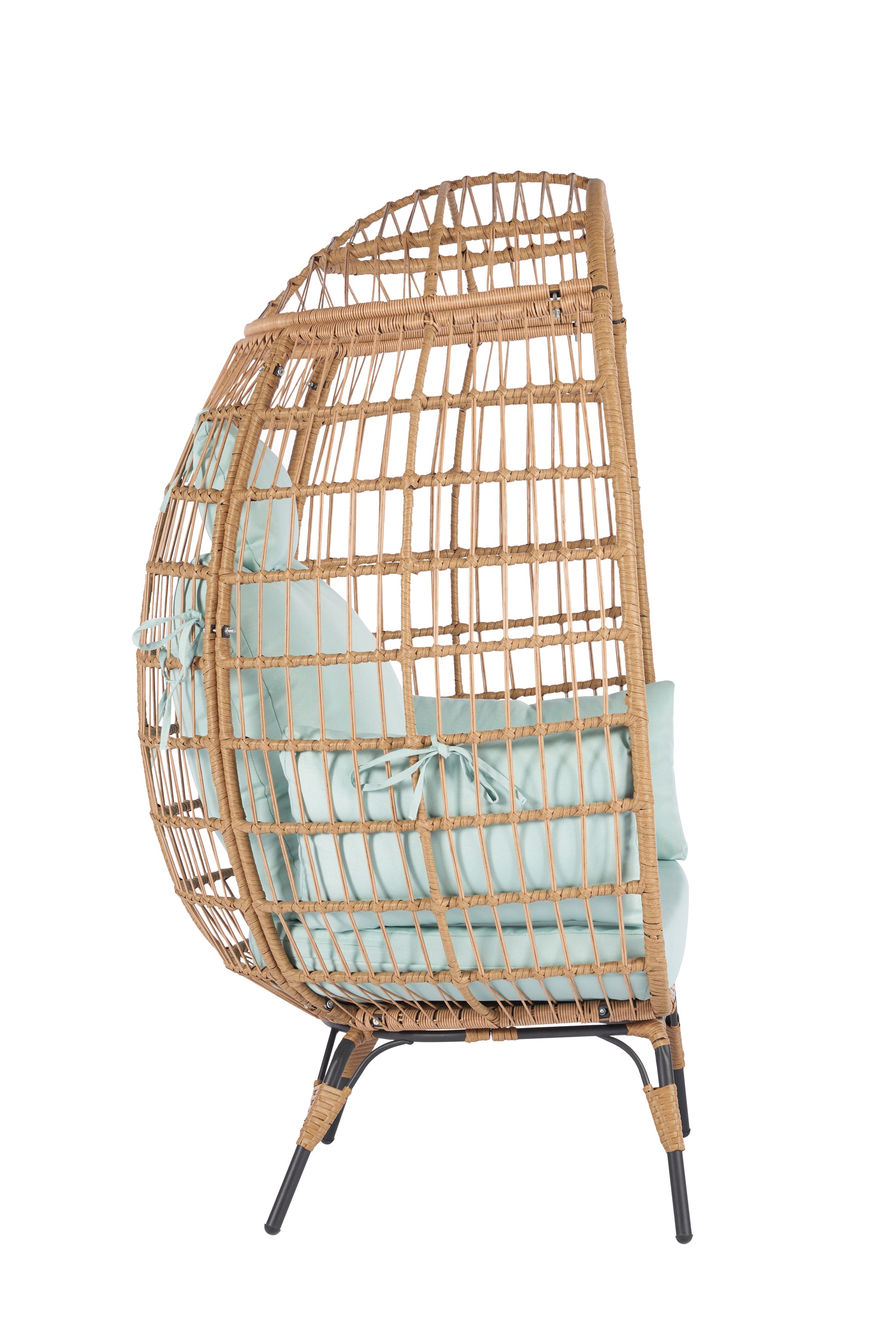 Wicker Egg Chair, Oversized Indoor Outdoor Lounger For Patio, Backyard, Living Room W 5 Cushions, Steel Frame, Light Blue Yes Complete Patio Set Blue Uv Resistant Frame Water Resistant Cushion Garden & Outdoor American Design Complete Patio Sets