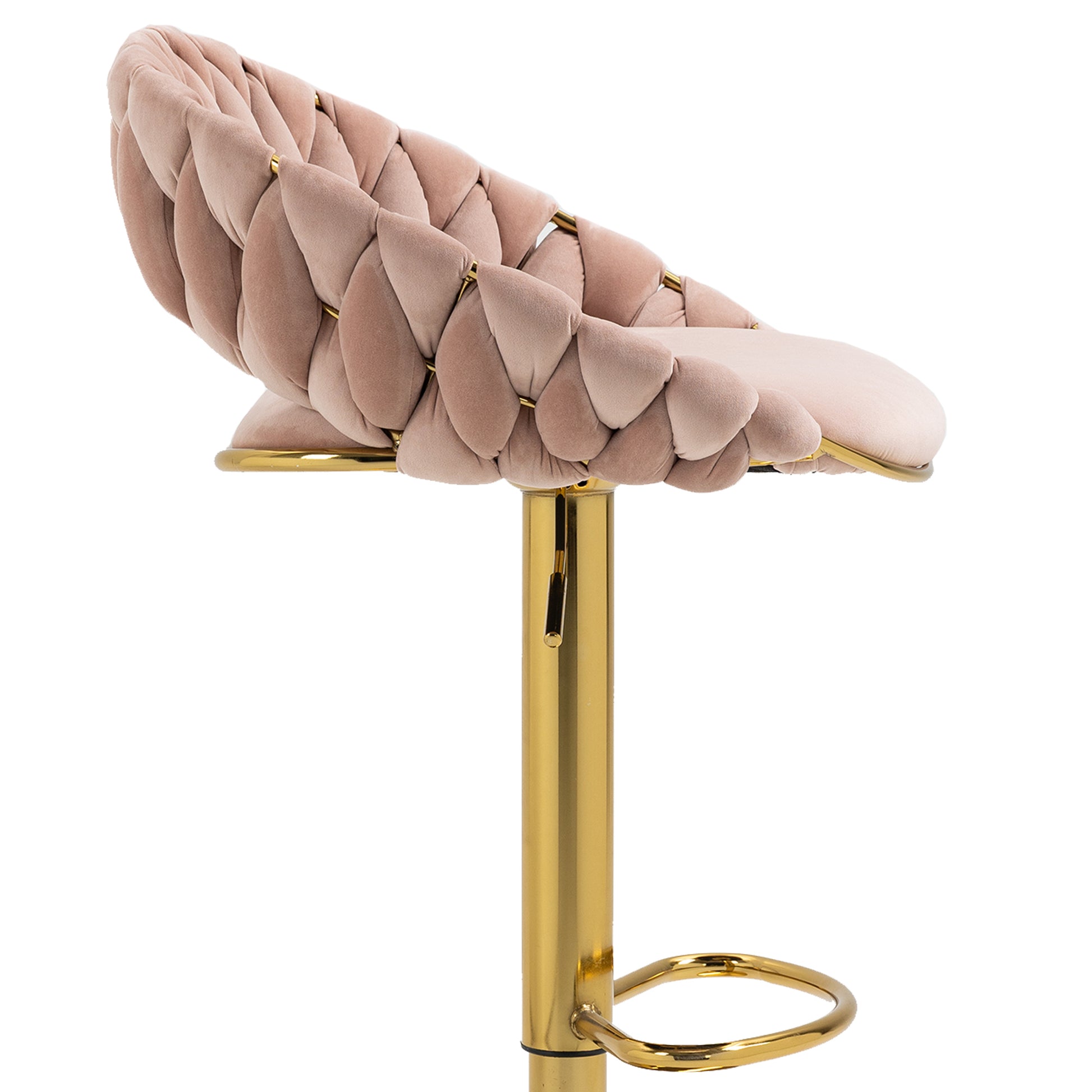 Coolmore Swivel Bar Stools Set Of 2 Adjustable Counter Height Chairs With Footrest For Kitchen, Dining Room 2Pc Set Pink Polyester