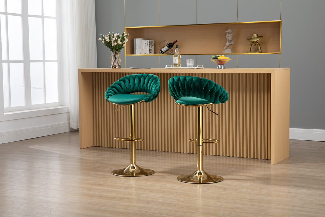 Coolmore Swivel Bar Stools Set Of 2 Adjustable Counter Height Chairs With Footrest For Kitchen, Dining Room 2Pc Set Emerald Polyester