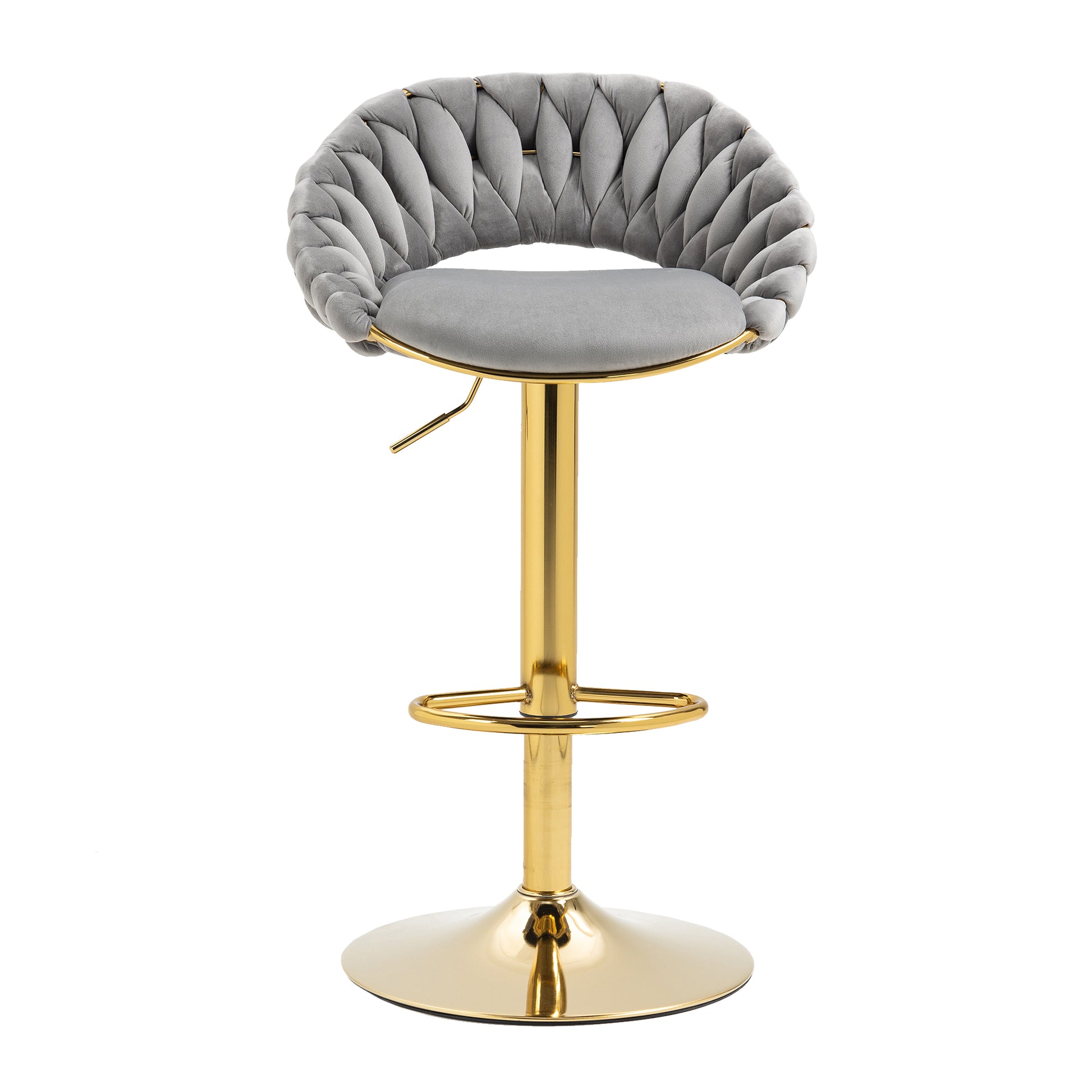 Coolmore Swivel Bar Stools Set Of 2 Adjustable Counter Height Chairs With Footrest For Kitchen, Dining Room 2Pc Set Gray Polyester