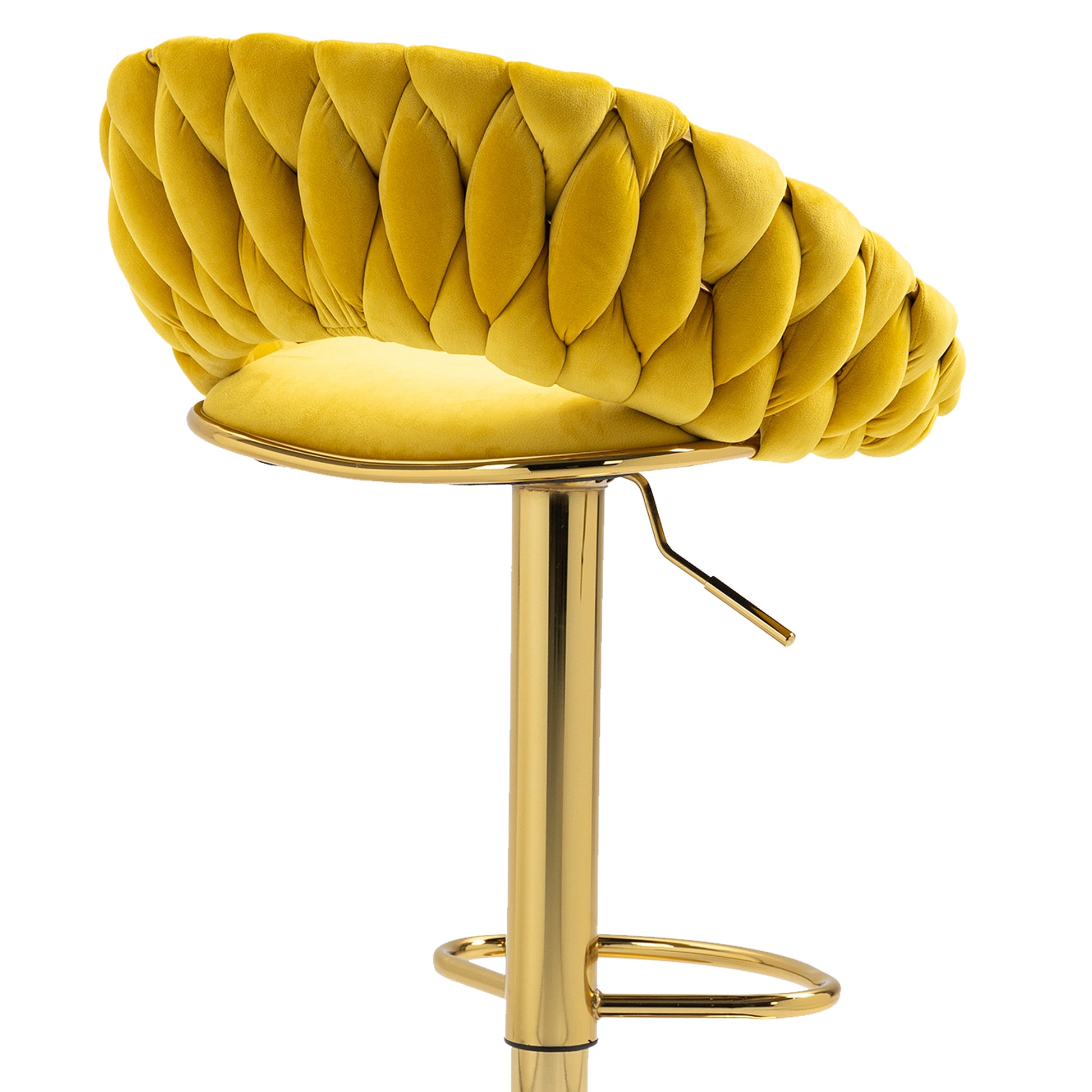 Coolmore Swivel Bar Stools Set Of 2 Adjustable Counter Height Chairs With Footrest For Kitchen, Dining Room 2Pc Set Mustard Yellow Polyester