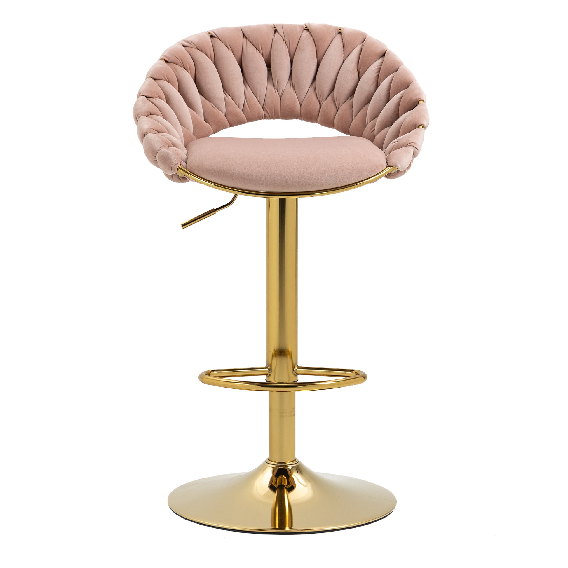 Coolmore Swivel Bar Stools Set Of 2 Adjustable Counter Height Chairs With Footrest For Kitchen, Dining Room 2Pc Set Pink Polyester