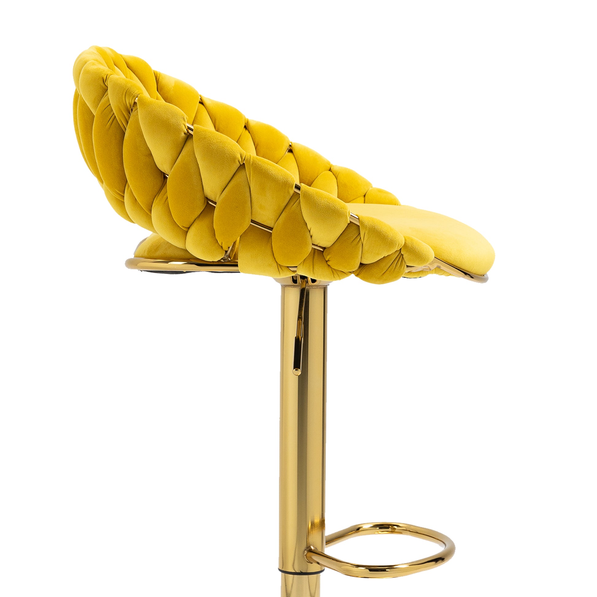 Coolmore Swivel Bar Stools Set Of 2 Adjustable Counter Height Chairs With Footrest For Kitchen, Dining Room 2Pc Set Mustard Yellow Polyester