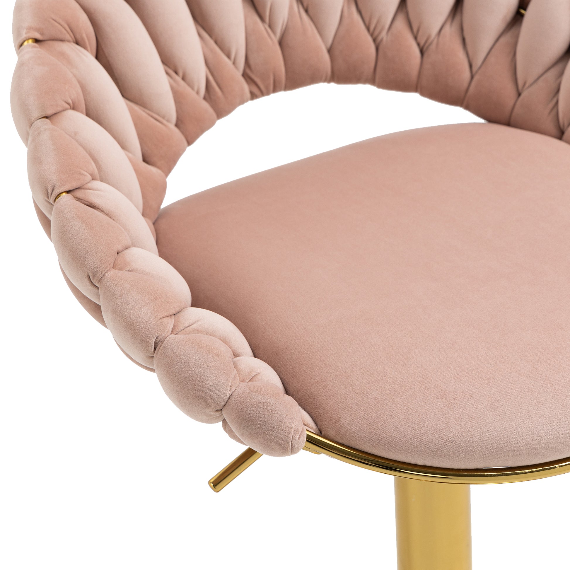 Coolmore Swivel Bar Stools Set Of 2 Adjustable Counter Height Chairs With Footrest For Kitchen, Dining Room 2Pc Set Pink Polyester