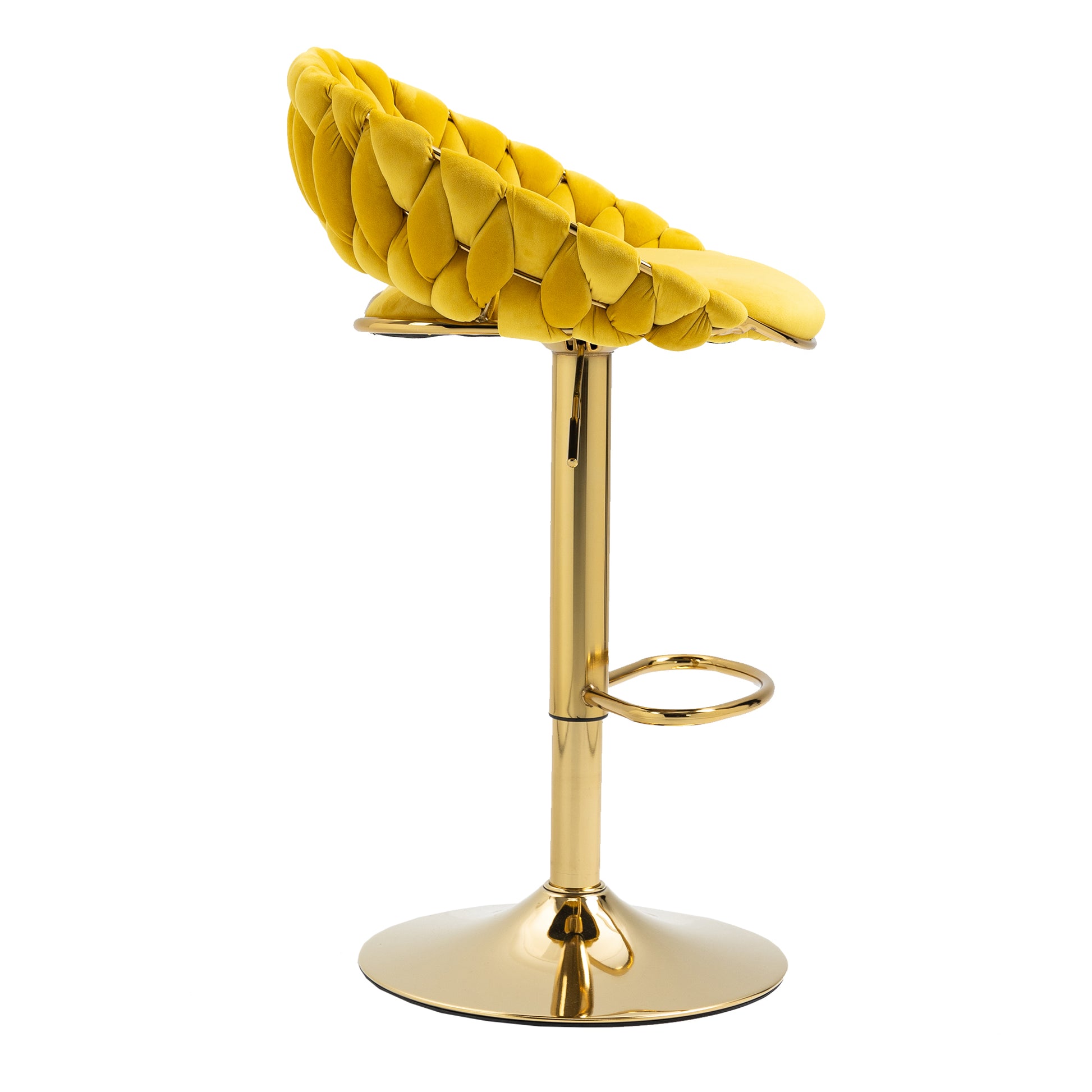 Coolmore Swivel Bar Stools Set Of 2 Adjustable Counter Height Chairs With Footrest For Kitchen, Dining Room 2Pc Set Mustard Yellow Polyester