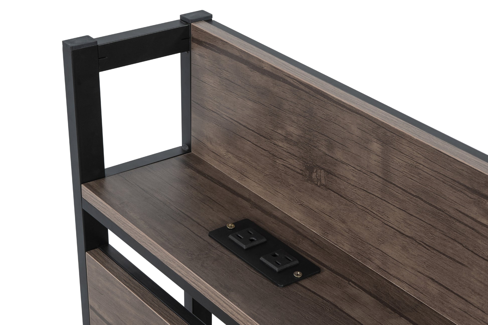 Platform Queen Bed With Socket, Fast Assemble Design Black Steel