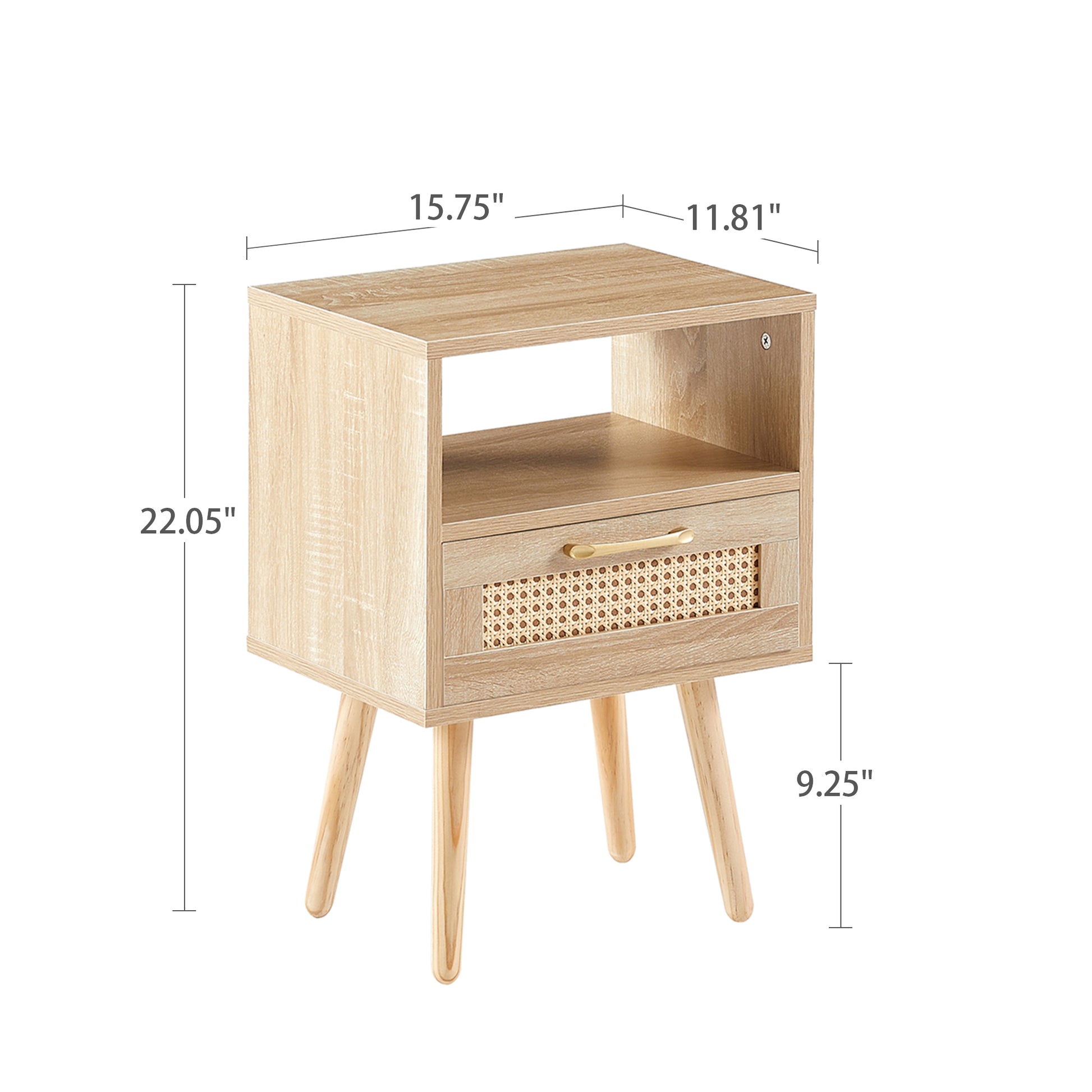 15.75" Rattan End Table With Drawer And Solid Wood Legs, Modern Nightstand, Side Table For Living Room, Bedroom,Natural Natural Solid Wood Mdf