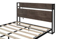 Platform Queen Bed With Socket, Fast Assemble Design Black Steel