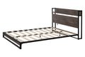 Platform Queen Bed With Socket, Fast Assemble Design Black Steel