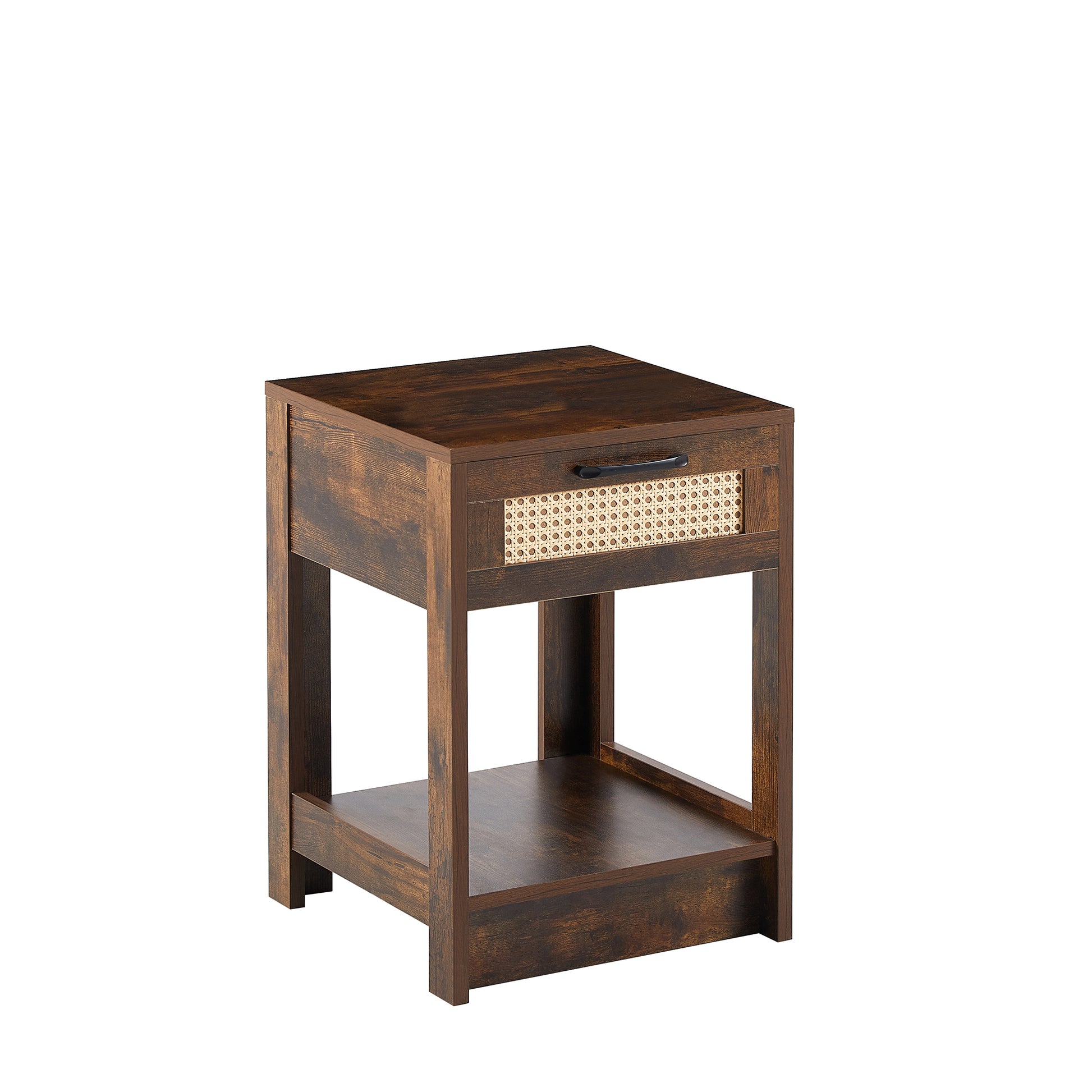 15.75" Rattan End Table With Drawer, Modern Nightstand, Side Table For Living Room, Bedroom,Rustic Brown Rustic Brown Mdf