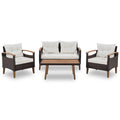 4 Piece Garden Furniture, Patio Seating Set, Pe Rattan Outdoor Sofa Set, Wood Table And Legs, Brown And Beige Yes Beige Polyurethane Foam Polyester,Wicker