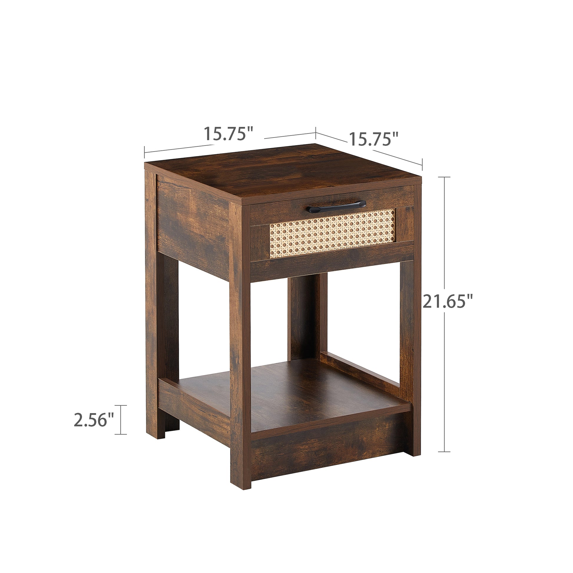 15.75" Rattan End Table With Drawer, Modern Nightstand, Side Table For Living Room, Bedroom,Rustic Brown Rustic Brown Mdf