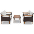 4 Piece Garden Furniture, Patio Seating Set, Pe Rattan Outdoor Sofa Set, Wood Table And Legs, Brown And Beige Yes Beige Polyurethane Foam Polyester,Wicker