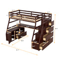 Twin Size Loft Bed With 7 Drawers 2 Shelves And Desk Espresso Espresso Plywood