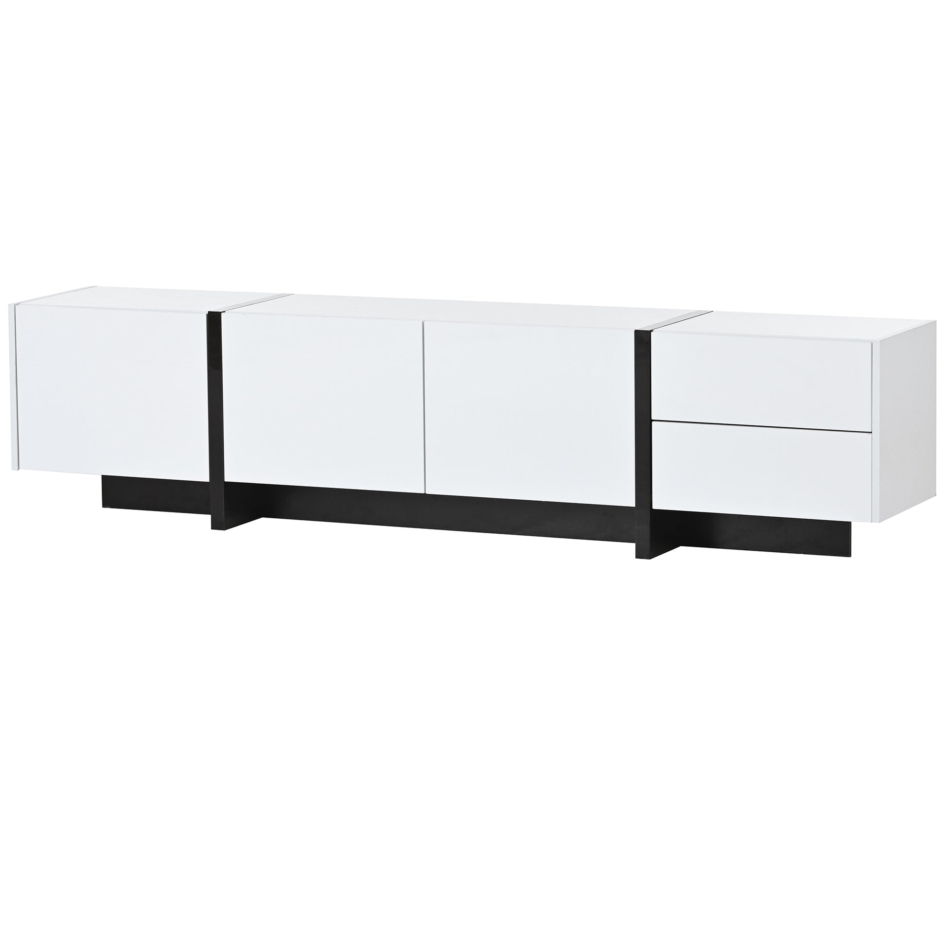 White & Black Contemporary Rectangle Design Tv Stand, Unique Style Tv Console Table For Tvs Up To 80'', Modern Tv Cabinet With High Gloss Uv Surface For Living Room. White 80 89 Inches Particle Board
