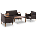 4 Piece Garden Furniture, Patio Seating Set, Pe Rattan Outdoor Sofa Set, Wood Table And Legs, Brown And Beige Yes Beige Polyurethane Foam Polyester,Wicker
