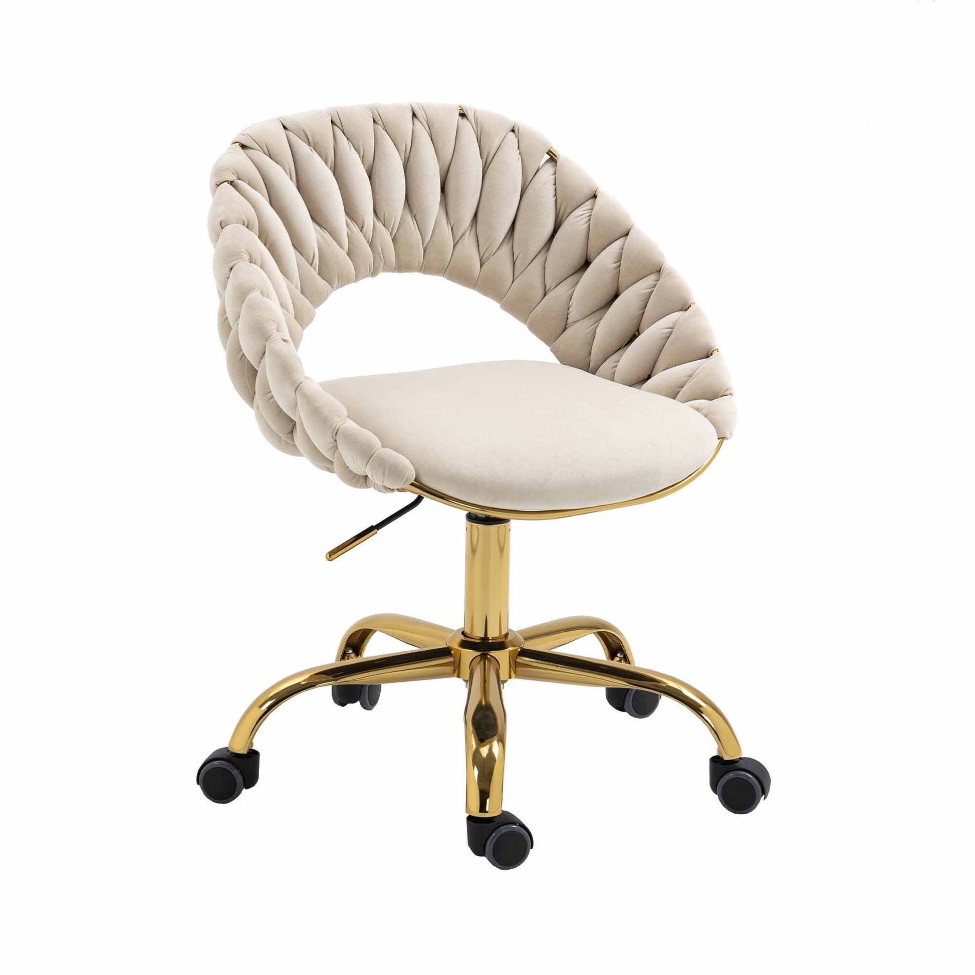 Coolmore Computer Chair Office Chair Adjustable Swivel Chair Fabric Seat Home Study Chair Ivory Polyester