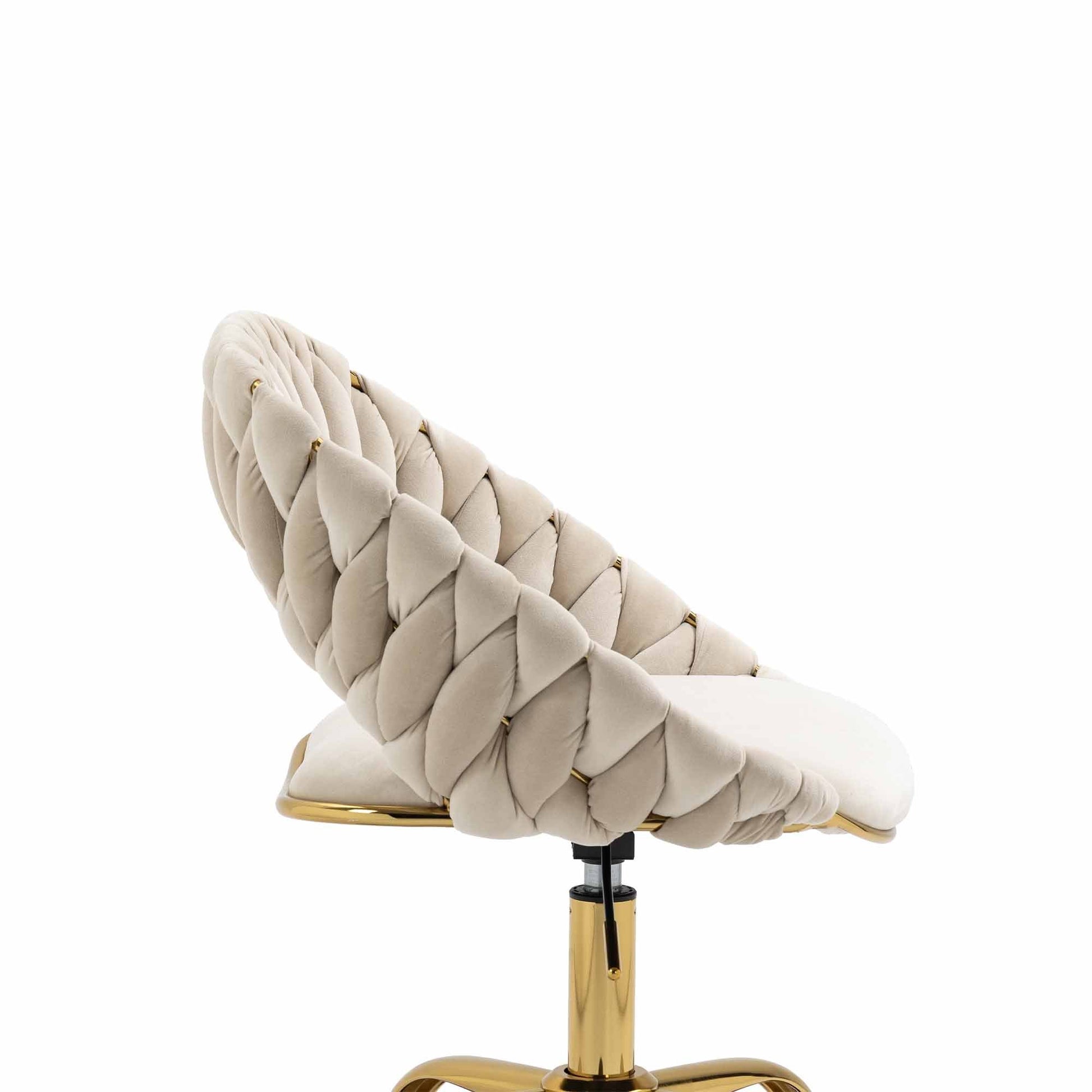 Coolmore Computer Chair Office Chair Adjustable Swivel Chair Fabric Seat Home Study Chair Ivory Polyester