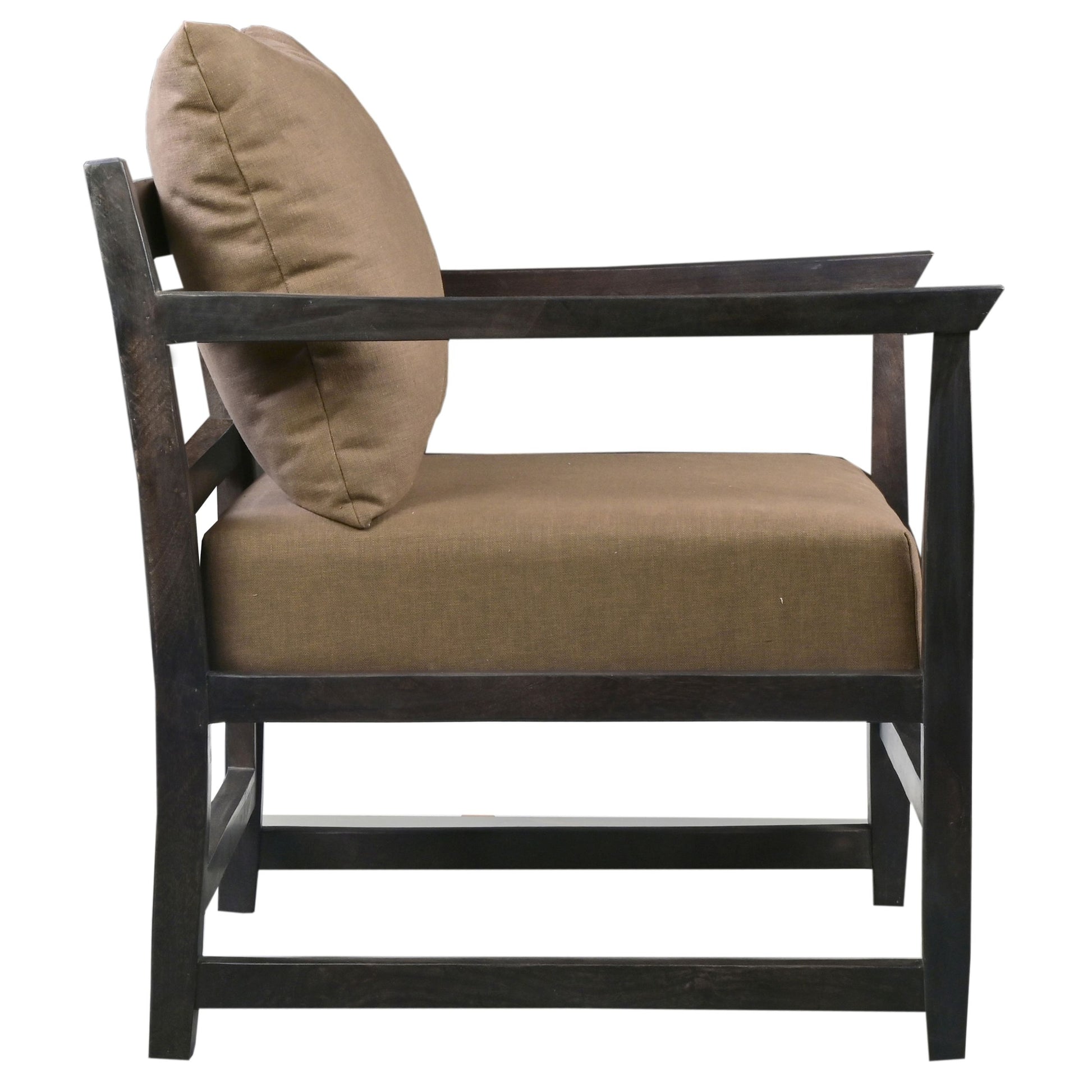 Malibu 27 Inch Handcrafted Mango Wood Accent Chair, Fabric, Pillow Back, Open Frame, Brown Brown Solid Wood