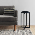 Ivy 24.5 Inch Round Marble Top Accent Side Table With Metal Frame, Black Black Iron