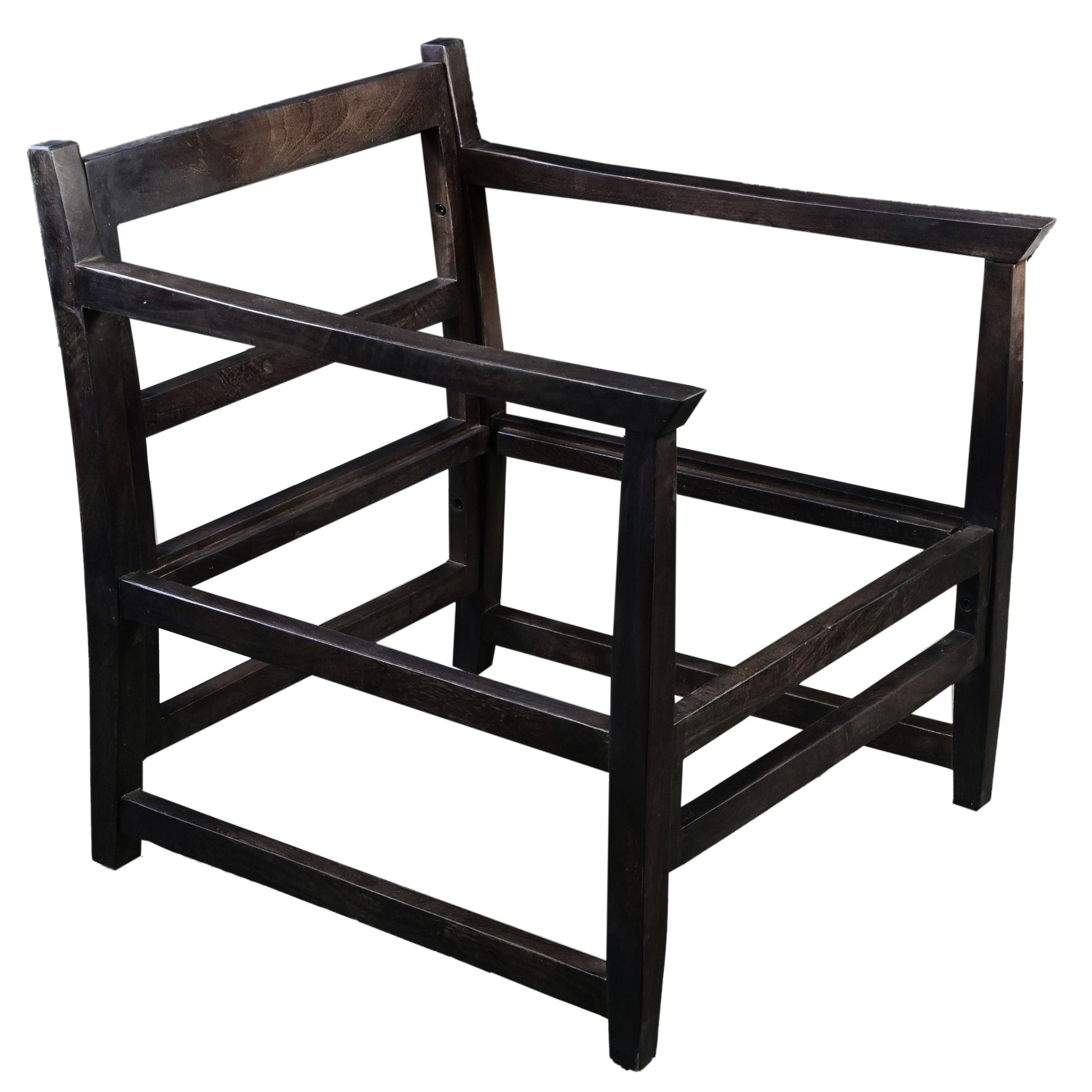 Malibu 27 Inch Handcrafted Mango Wood Accent Chair, Fabric, Pillow Back, Open Frame, Brown Brown Solid Wood