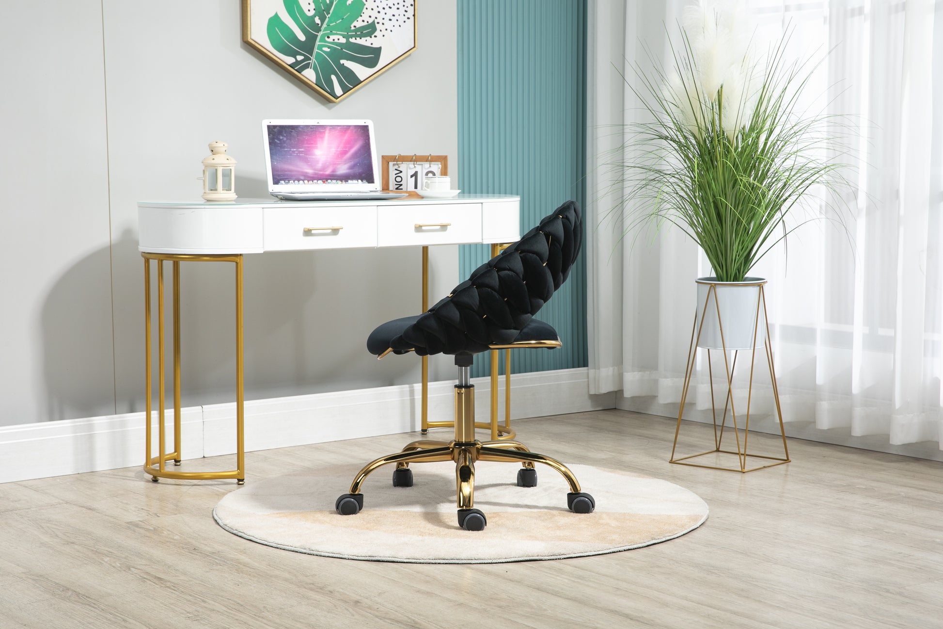 Coolmore Computer Chair Office Chair Adjustable Swivel Chair Fabric Seat Home Study Chair Black Polyester