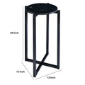 Ivy 24.5 Inch Round Marble Top Accent Side Table With Metal Frame, Black Black Iron