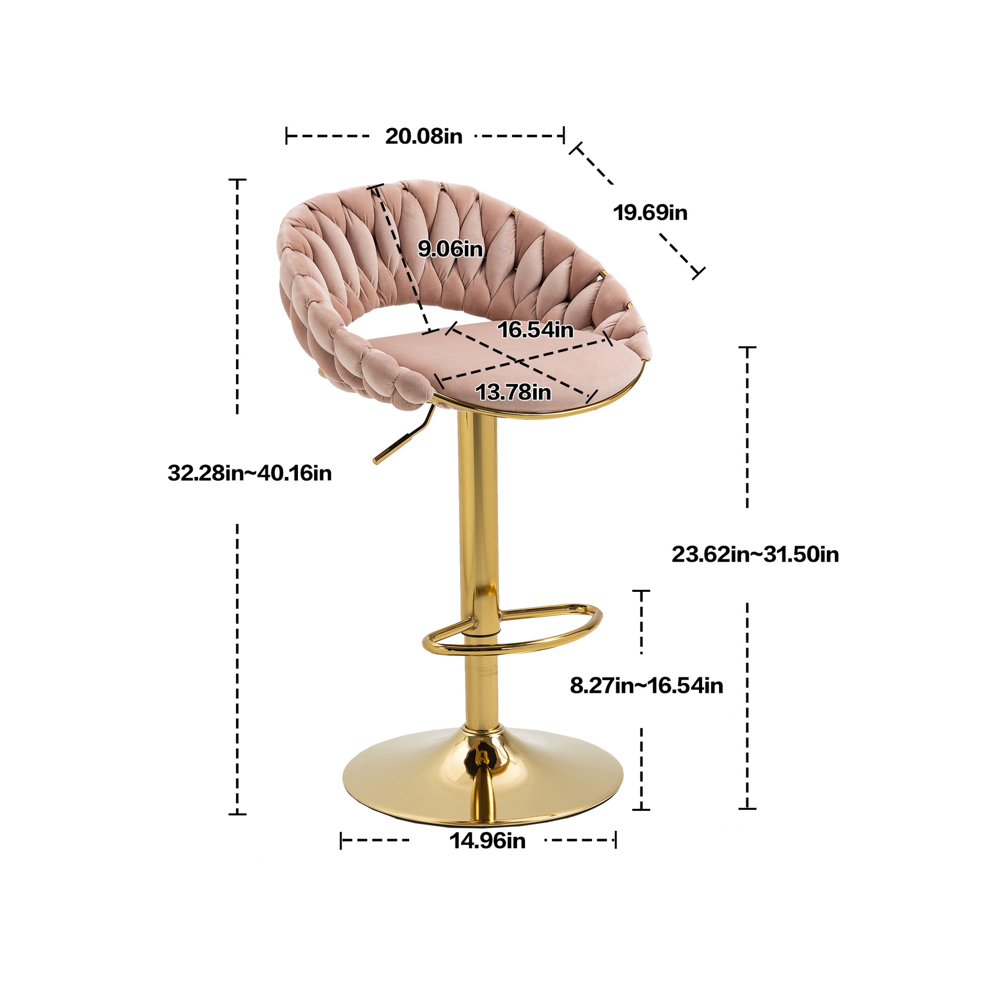 Coolmore Swivel Bar Stools Set Of 2 Adjustable Counter Height Chairs With Footrest For Kitchen, Dining Room 2Pc Set Pink Polyester