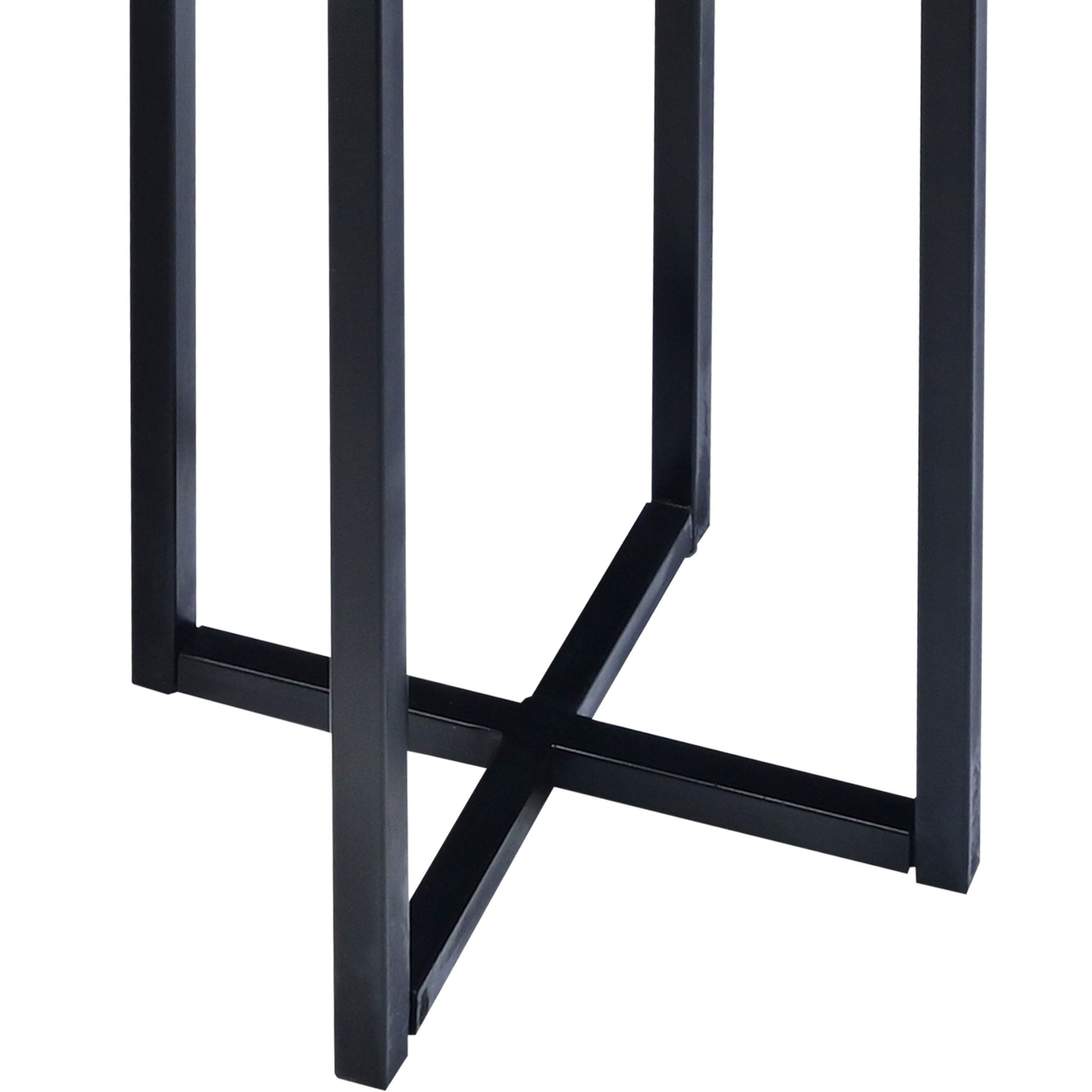 Ivy 24.5 Inch Round Marble Top Accent Side Table With Metal Frame, Black Black Iron