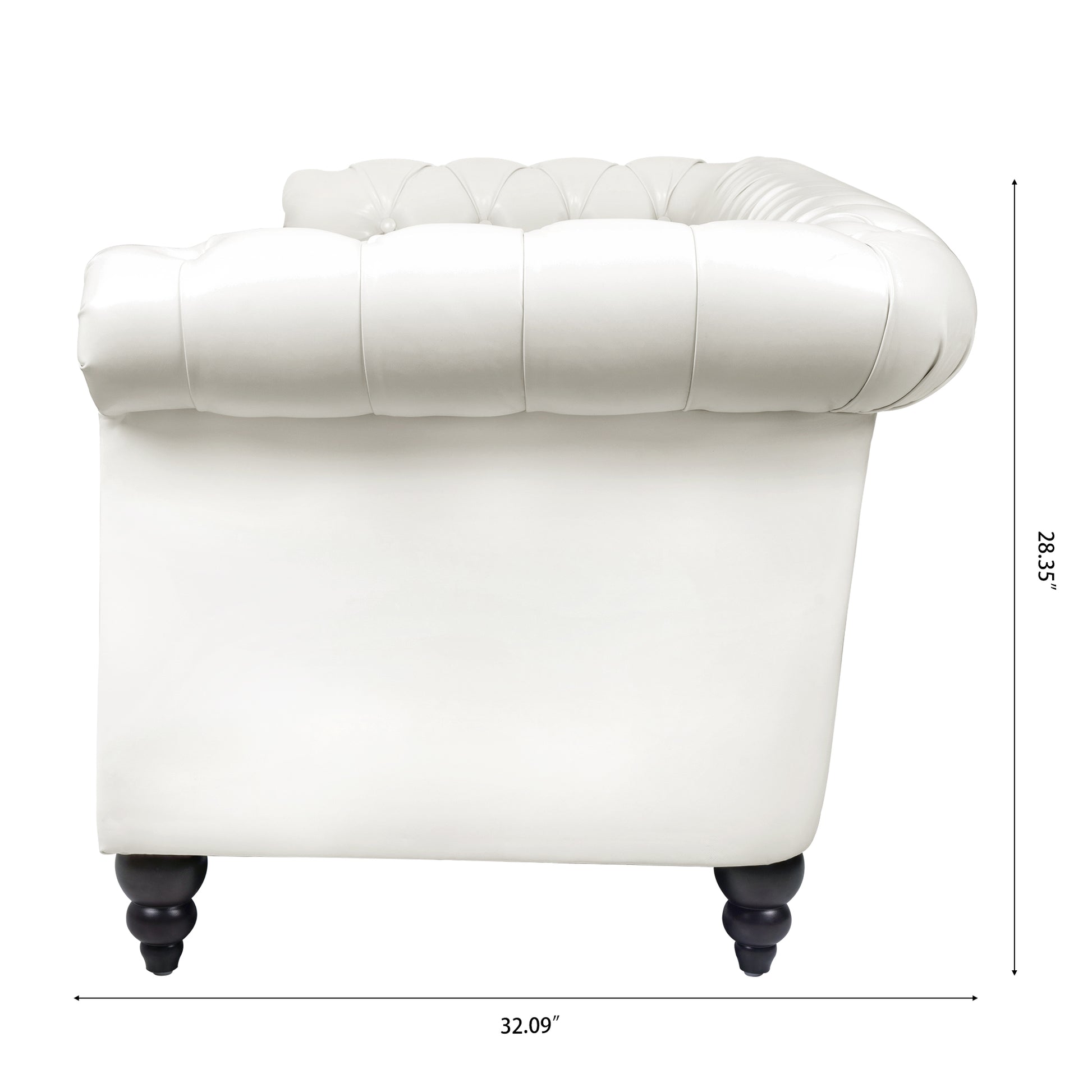 84.65" Rolled Arm Chesterfield 3 Seater Sofa White Foam Pu