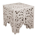 Wooden End Table With Floral Cut Out Design, Set Of 2, Antique White White Solid Wood