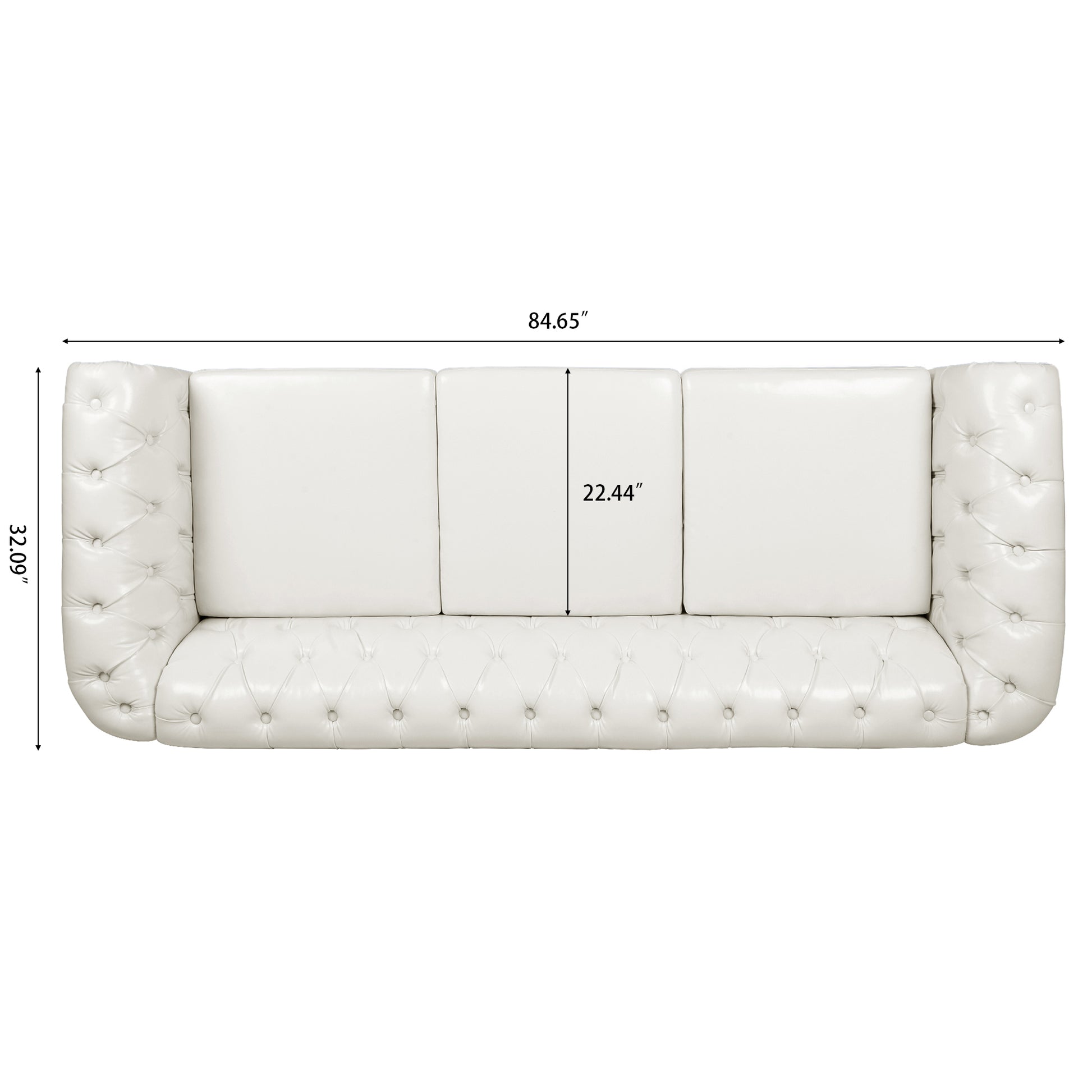 84.65" Rolled Arm Chesterfield 3 Seater Sofa White Foam Pu