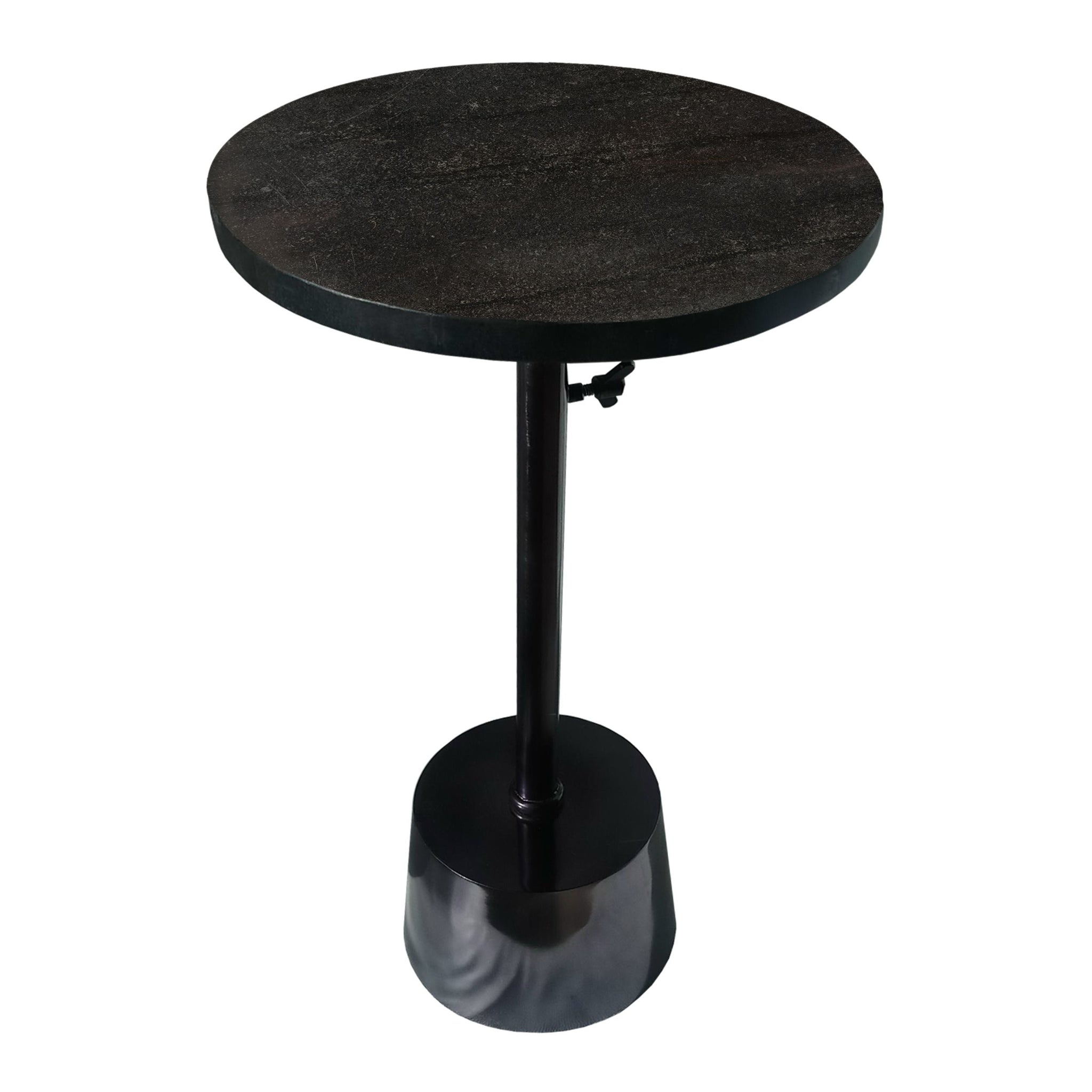 Aluminum Frame Round Side Table With Marble Top And Adjustable Height, Black Black Aluminum