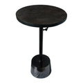 Aluminum Frame Round Side Table With Marble Top And Adjustable Height, Black Black Aluminum