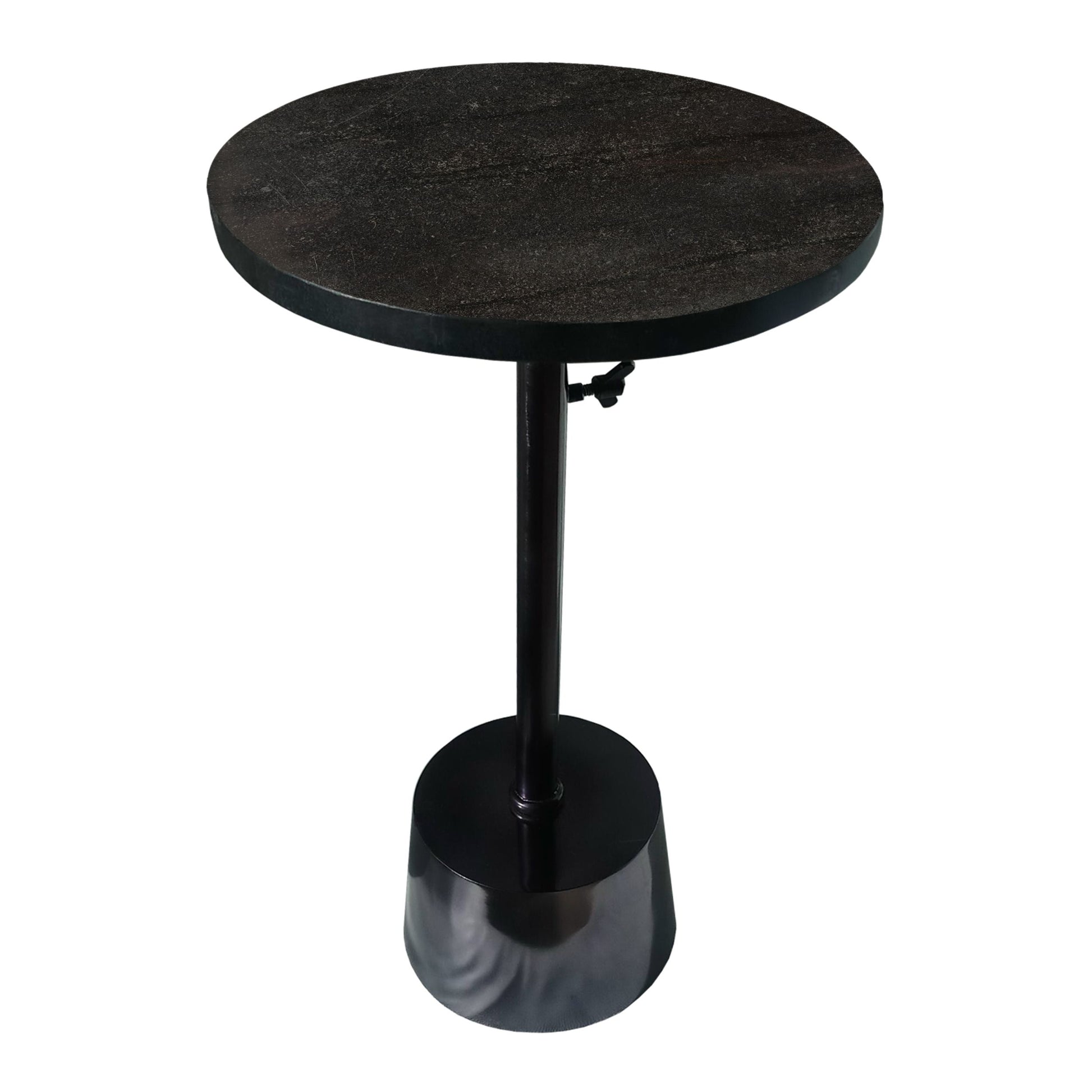 Aluminum Frame Round Side Table With Marble Top And Adjustable Height, Black Black Aluminum