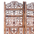 Handcrafted 3 Panel Mango Wood Screen With Cutout Filigree Carvings, Brown Brown Solid Wood Mdf