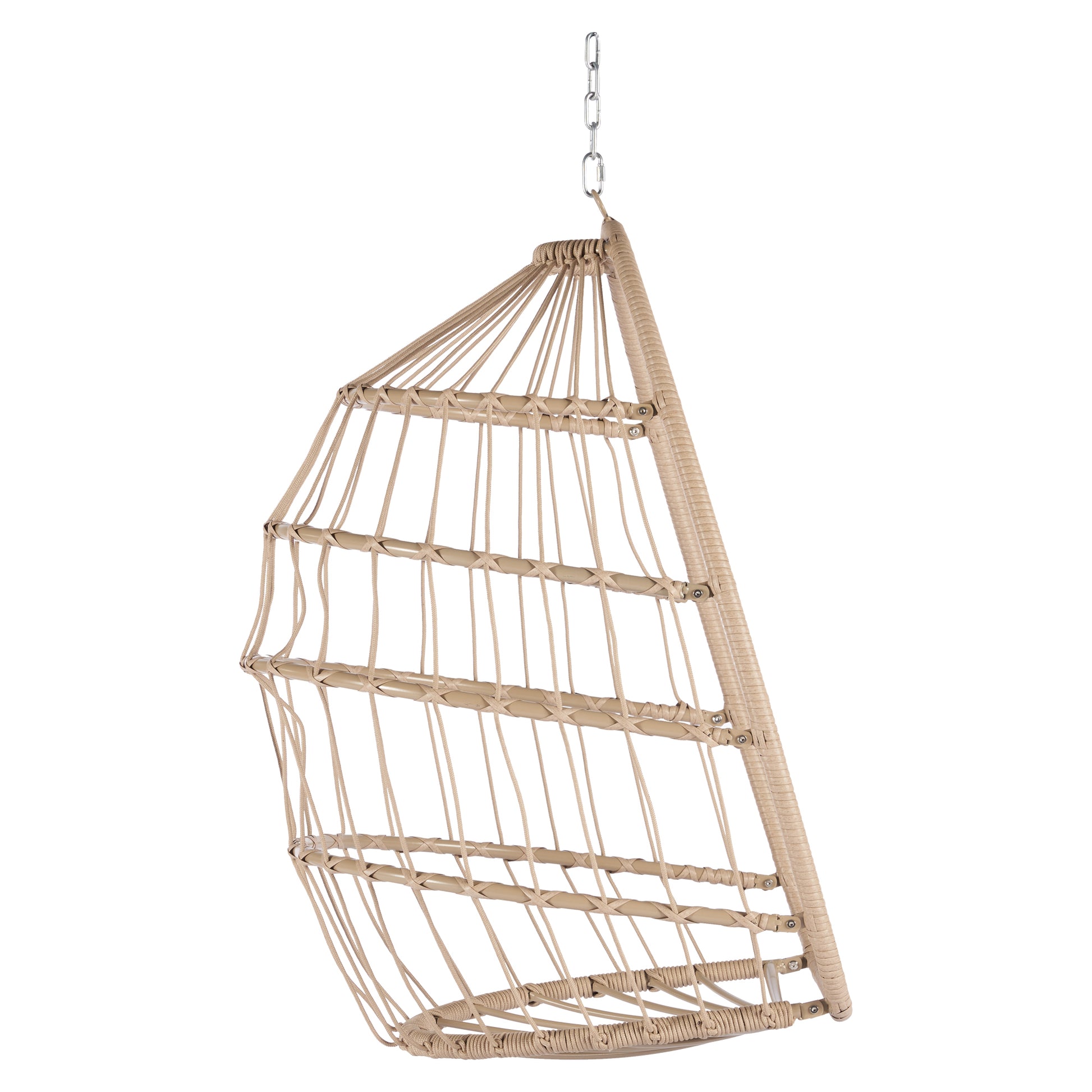 Outdoor Garden Rattan Egg Swing Chair Hanging Chair Wood Khaki Yes Sectional Khaki Uv Resistant Frame Water Resistant Cushion Garden & Outdoor American Design Complete Patio Sets Polypropylene