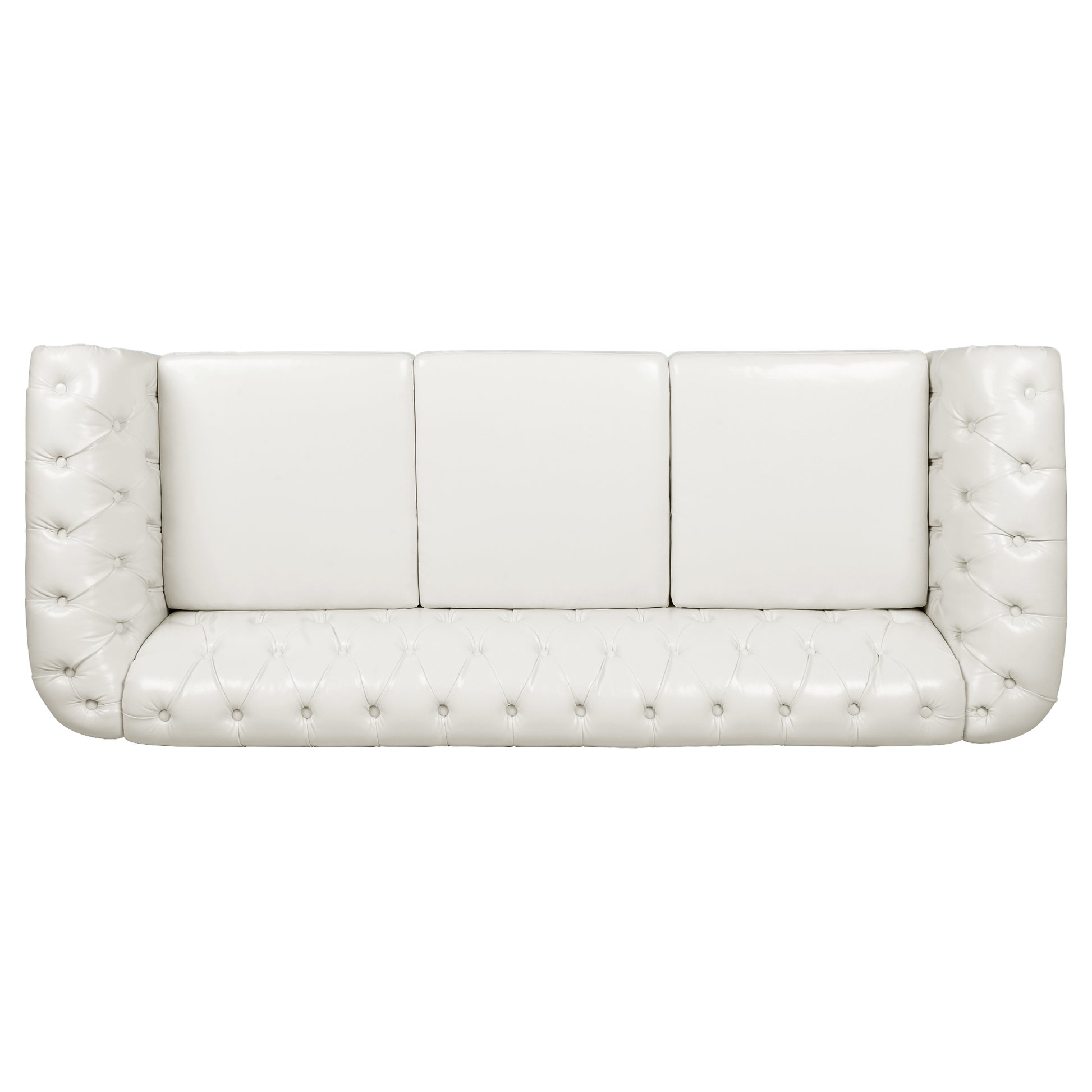 84.65" Rolled Arm Chesterfield 3 Seater Sofa White Foam Pu