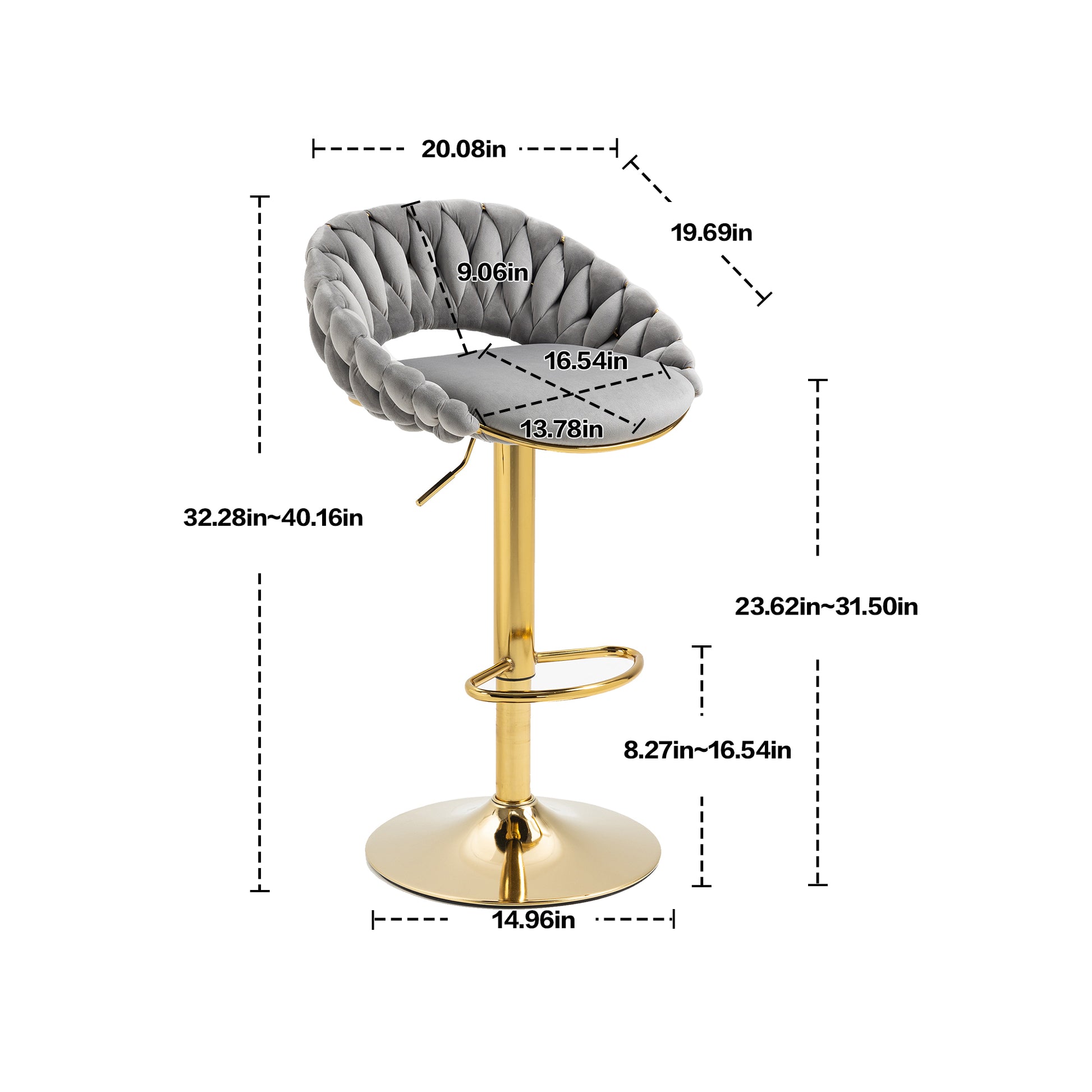 Coolmore Swivel Bar Stools Set Of 2 Adjustable Counter Height Chairs With Footrest For Kitchen, Dining Room 2Pc Set Gray Polyester