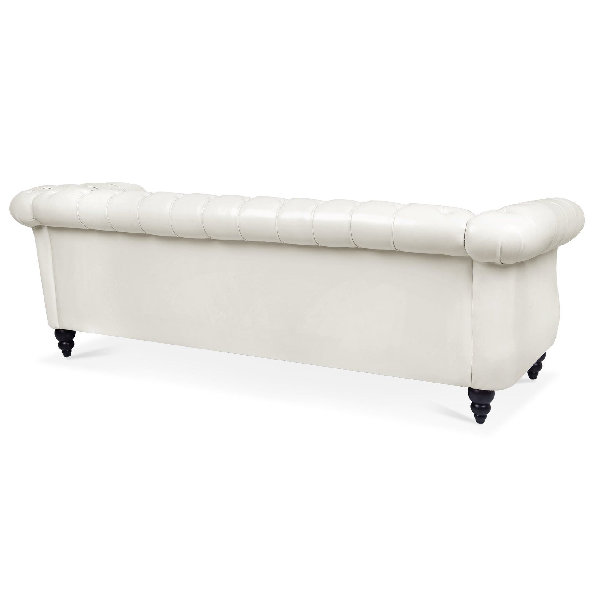 84.65" Rolled Arm Chesterfield 3 Seater Sofa White Foam Pu