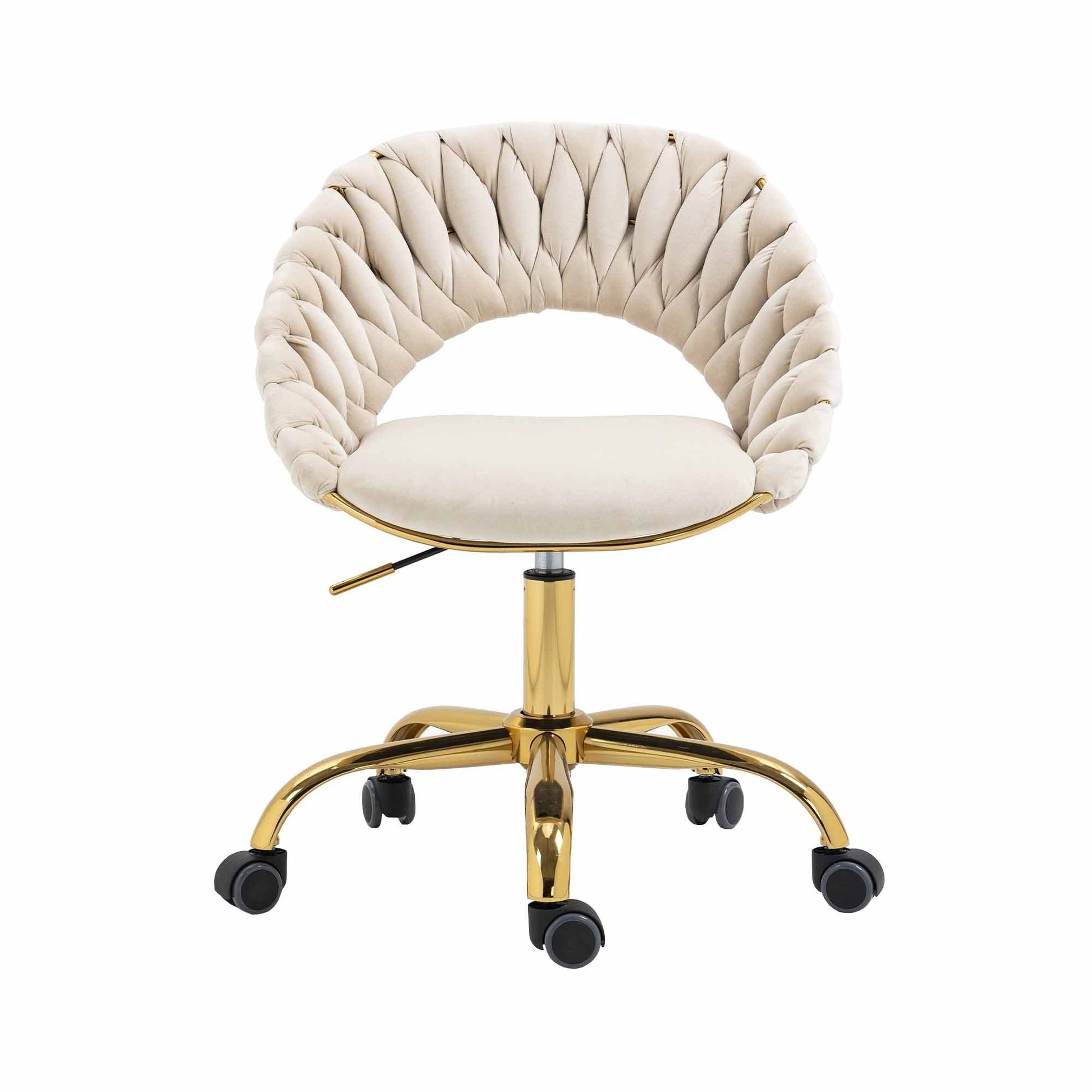 Coolmore Computer Chair Office Chair Adjustable Swivel Chair Fabric Seat Home Study Chair Ivory Polyester